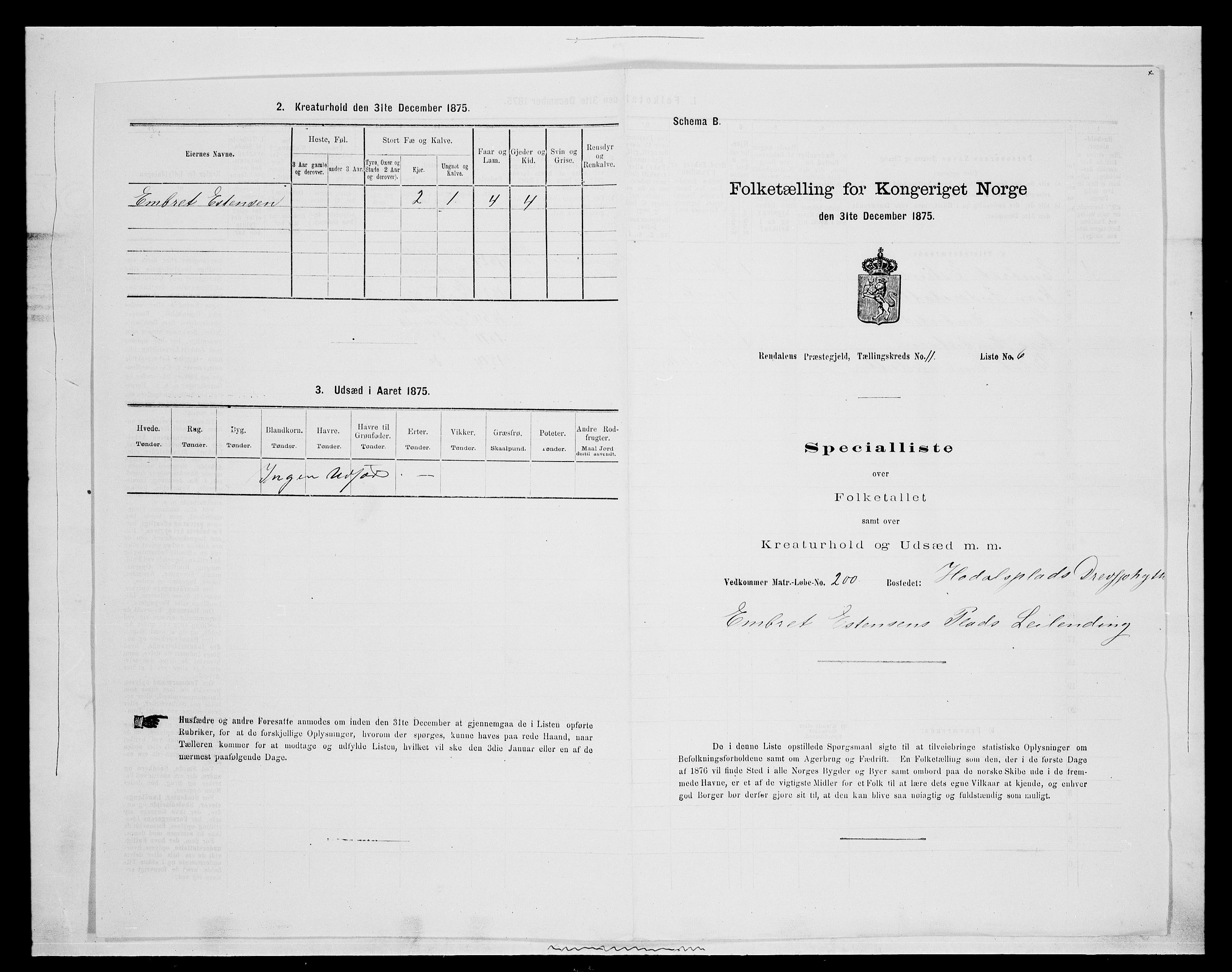 SAH, 1875 census for 0432P Rendalen, 1875, p. 948