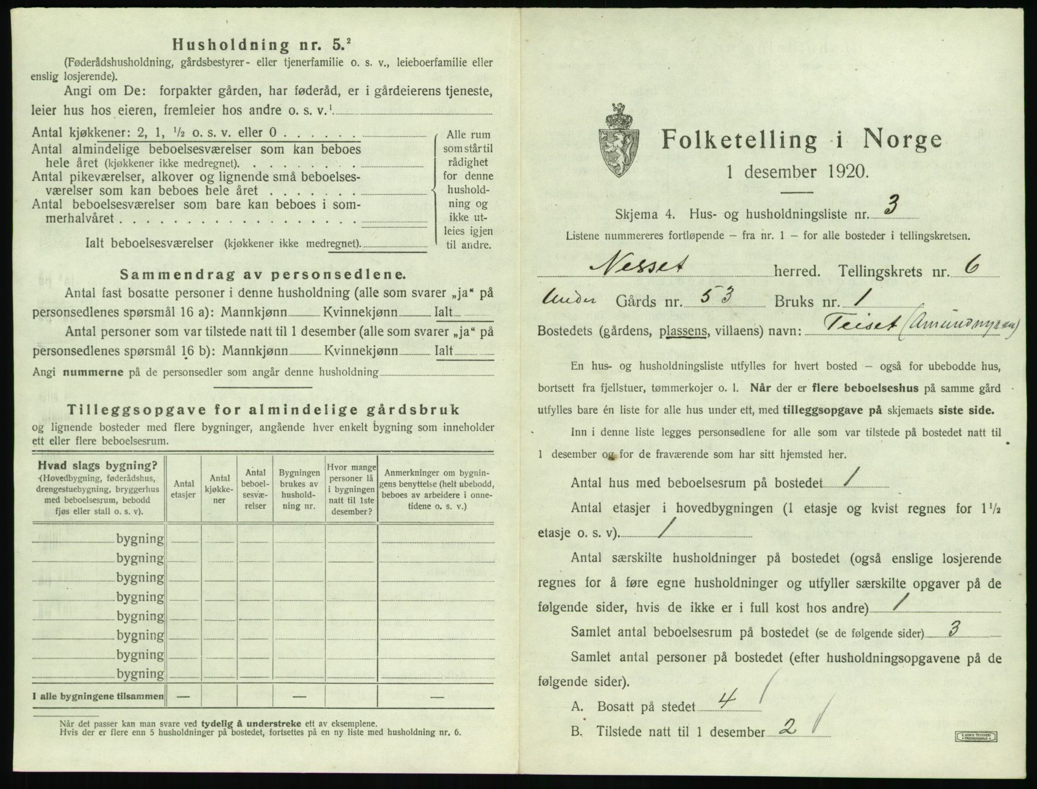 SAT, 1920 census for Nesset, 1920, p. 434