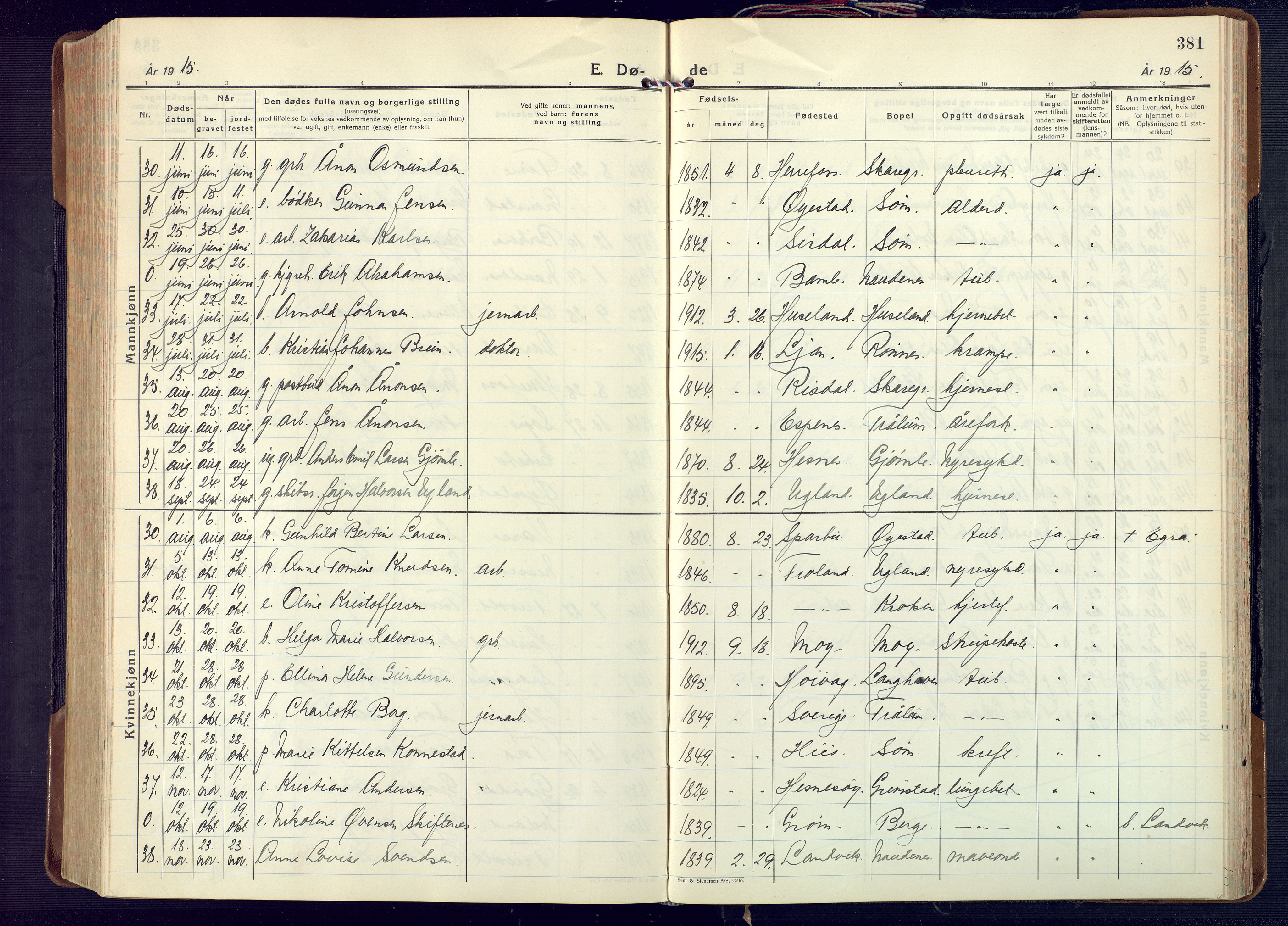 Fjære sokneprestkontor, AV/SAK-1111-0011/F/Fa/L0004: Parish register (official) no. A 4, 1902-1925, p. 381