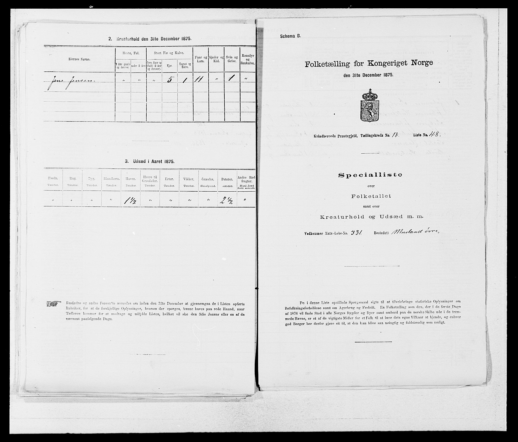 SAB, 1875 census for 1224P Kvinnherad, 1875, p. 1197