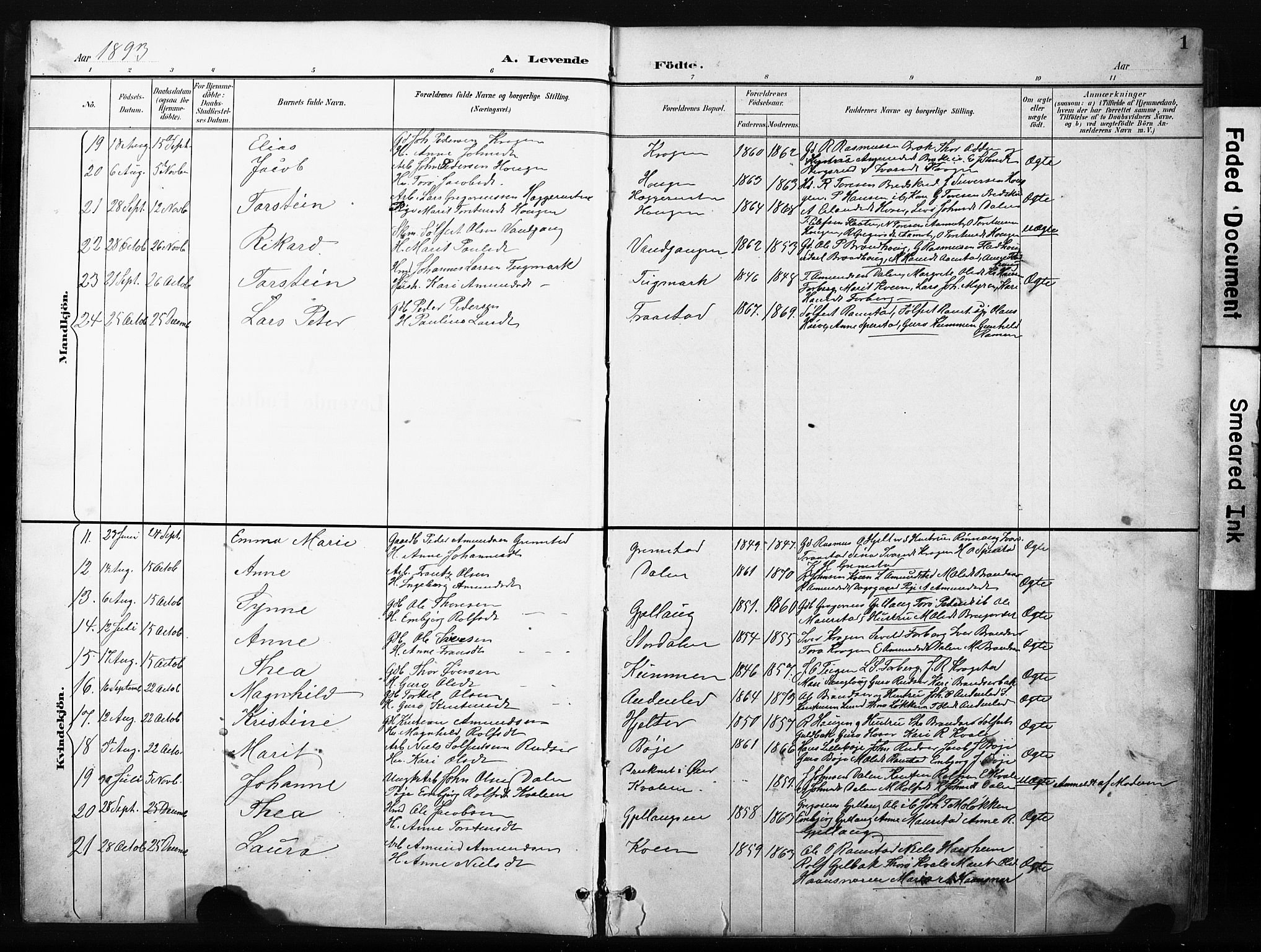 Skjåk prestekontor, SAH/PREST-072/H/Ha/Hab/L0003: Parish register (copy) no. 3, 1893-1932, p. 1