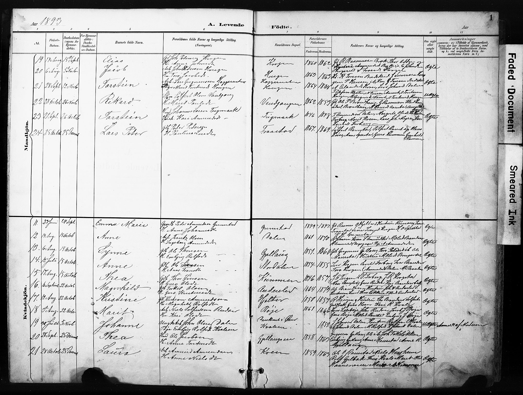 Skjåk prestekontor, AV/SAH-PREST-072/H/Ha/Hab/L0003: Parish register (copy) no. 3, 1893-1932, p. 1