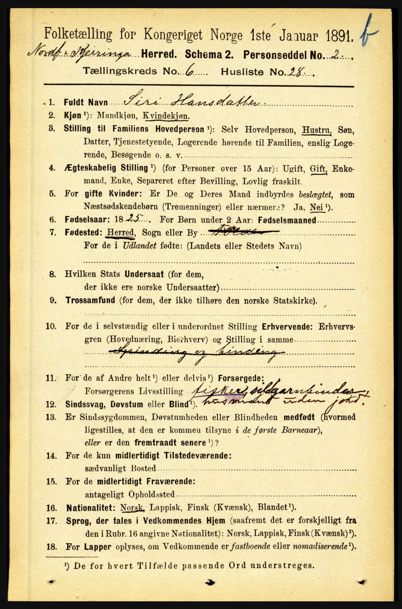 RA, 1891 census for 1846 Nordfold-Kjerringøy, 1891, p. 1580