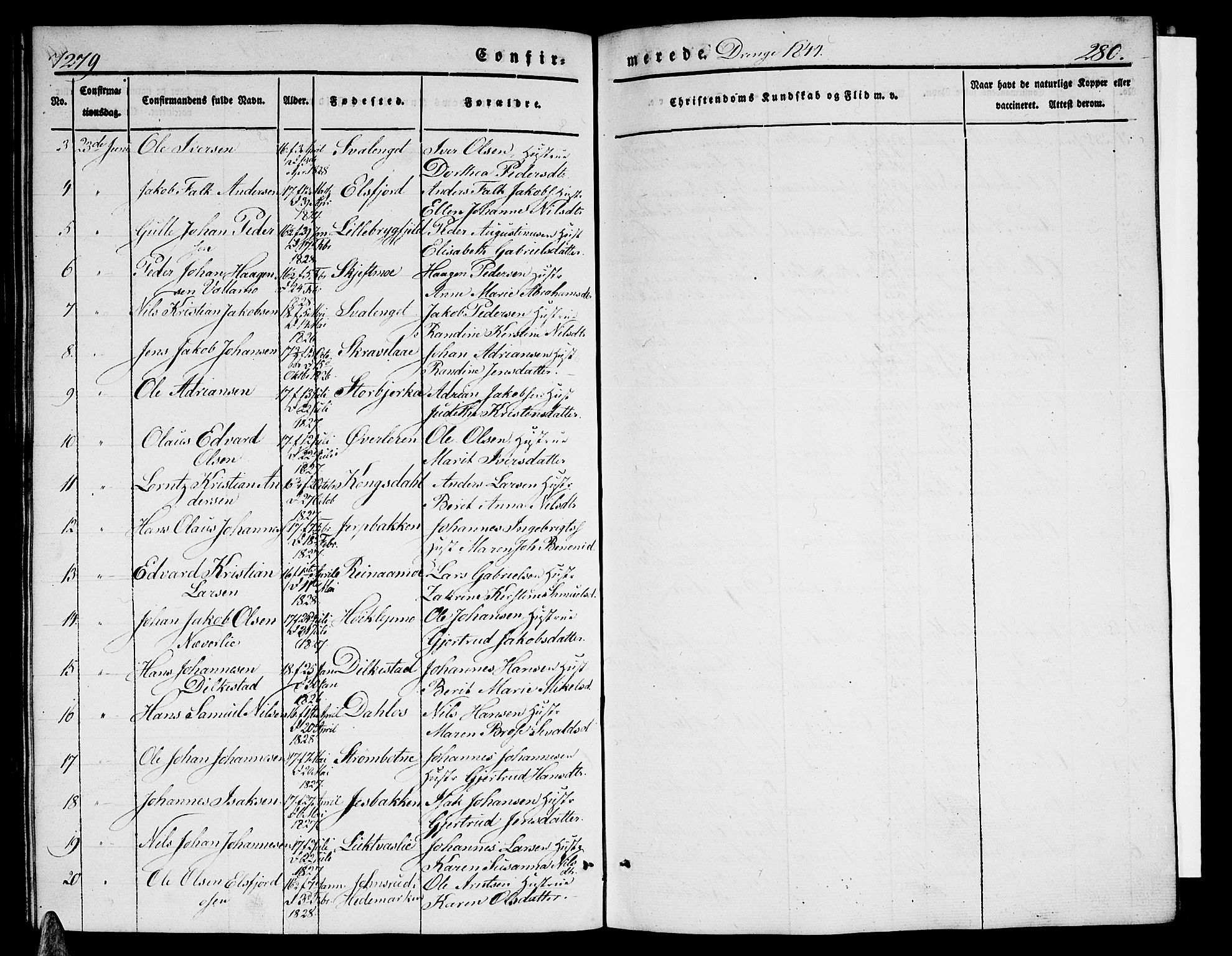 Ministerialprotokoller, klokkerbøker og fødselsregistre - Nordland, AV/SAT-A-1459/825/L0364: Parish register (copy) no. 825C01, 1841-1863, p. 279-280