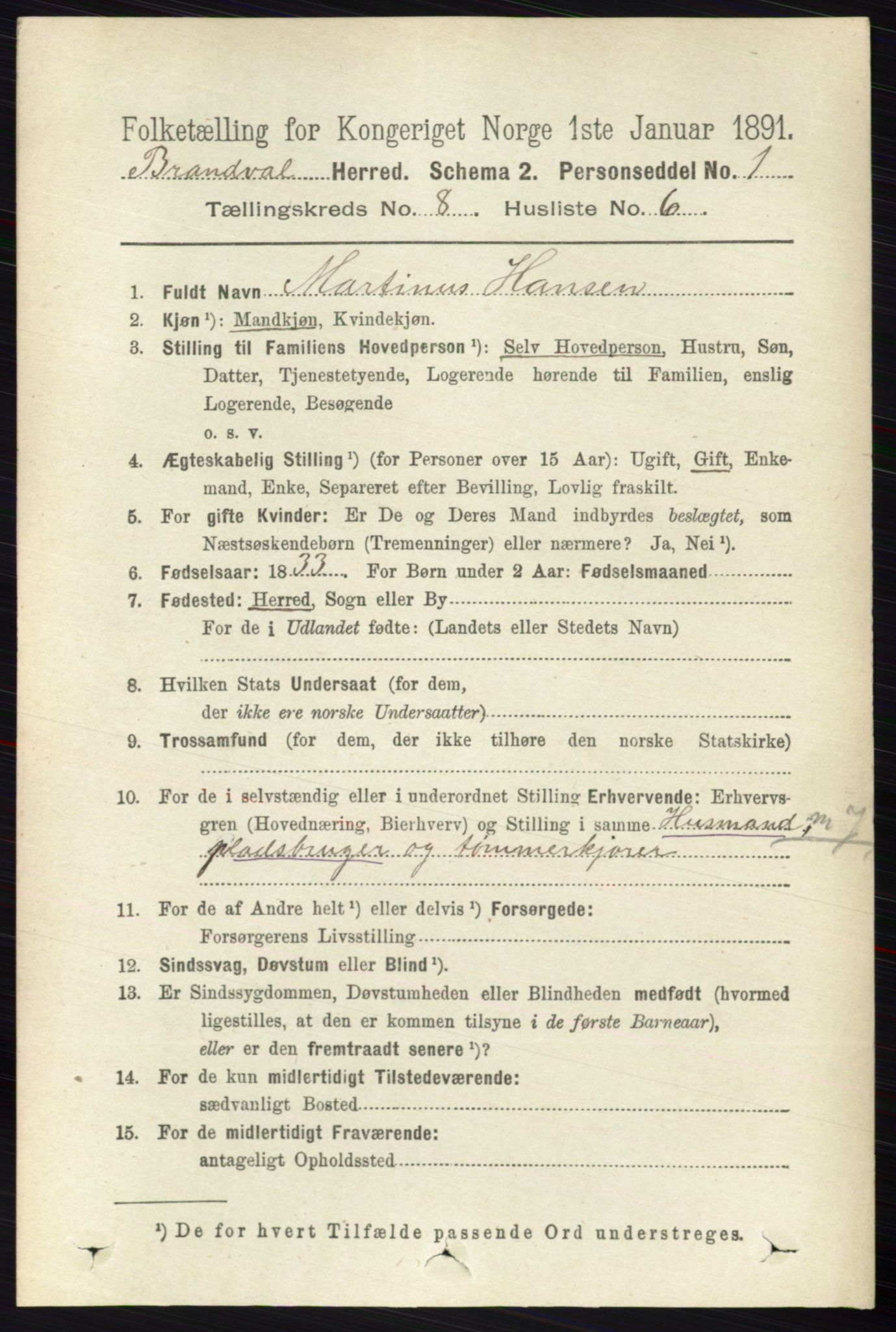 RA, 1891 census for 0422 Brandval, 1891, p. 3865