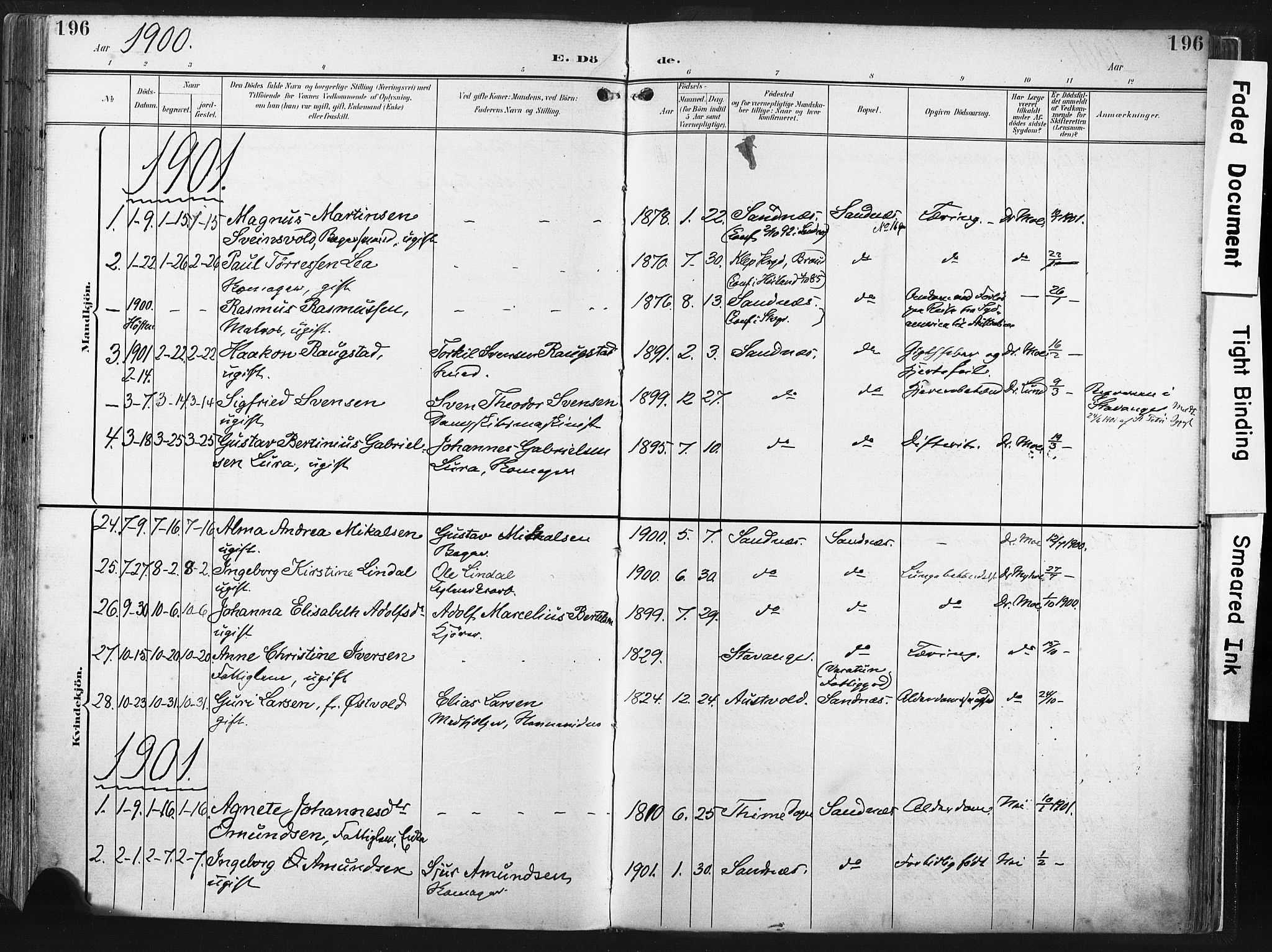 Høyland sokneprestkontor, SAST/A-101799/001/30BA/L0016: Parish register (official) no. A 16, 1899-1911, p. 196