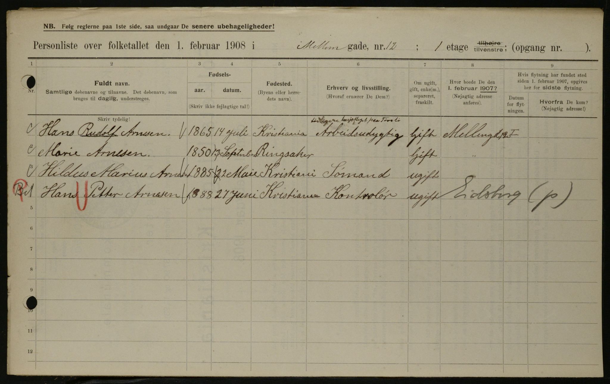 OBA, Municipal Census 1908 for Kristiania, 1908, p. 58386