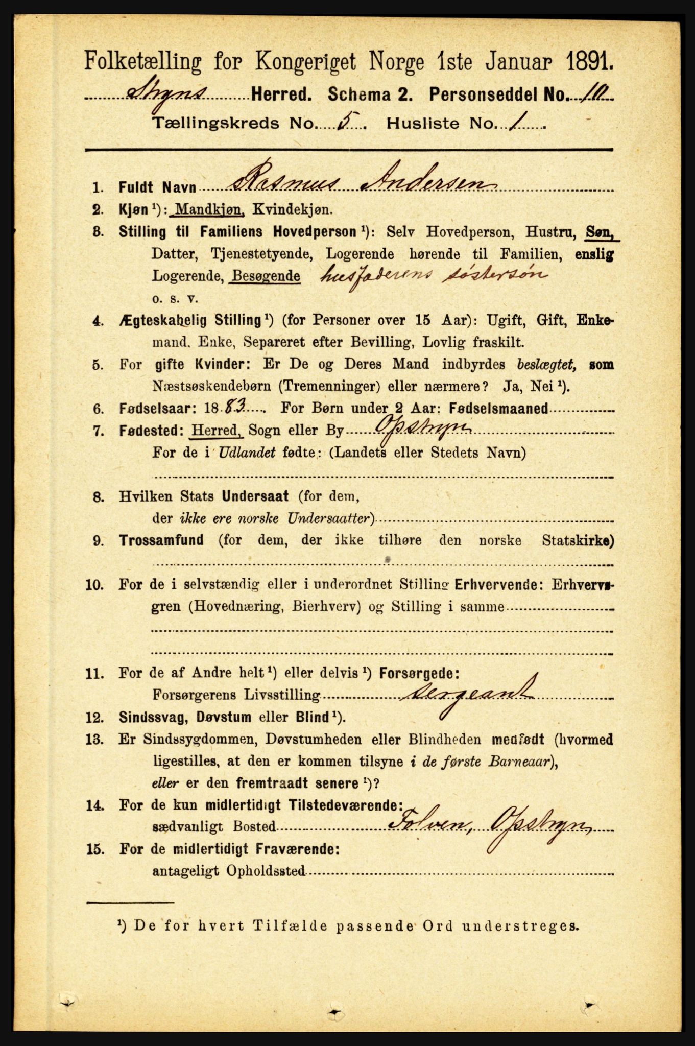 RA, 1891 census for 1448 Stryn, 1891, p. 2020