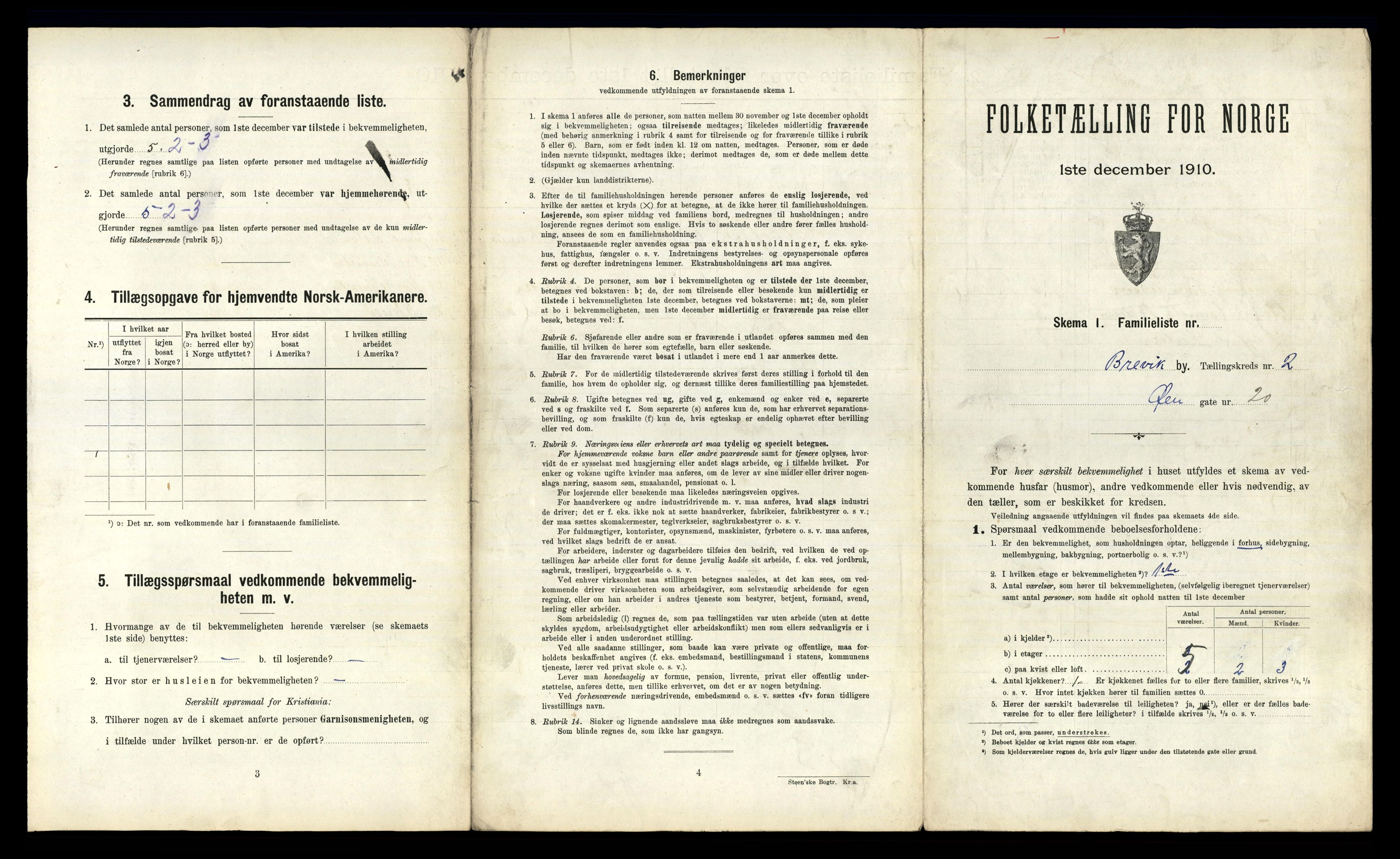 RA, 1910 census for Brevik, 1910, p. 1208