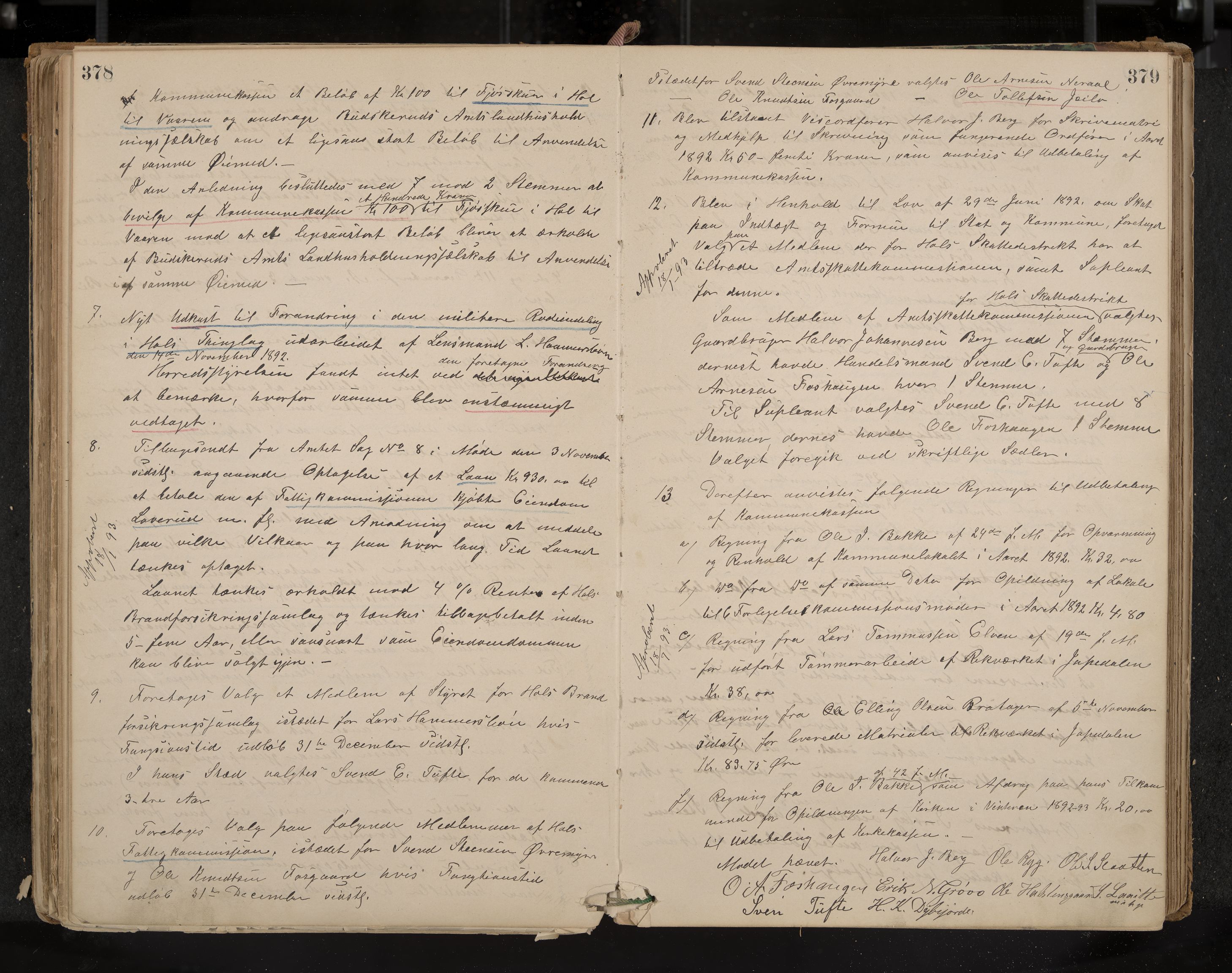 Hol formannskap og sentraladministrasjon, IKAK/0620021-1/A/L0001: Møtebok, 1877-1893, p. 378-379