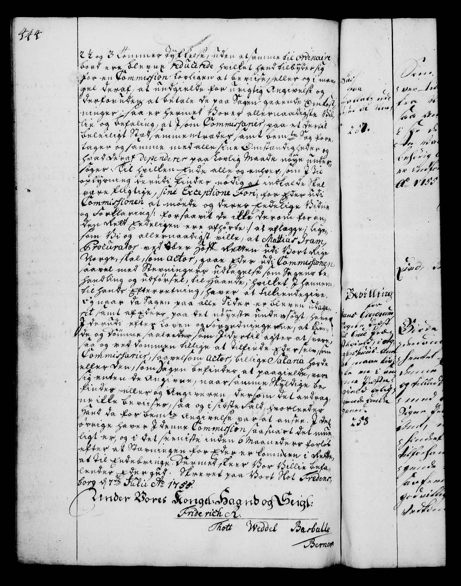 Rentekammeret, Kammerkanselliet, AV/RA-EA-3111/G/Gg/Gga/L0006: Norsk ekspedisjonsprotokoll med register (merket RK 53.6), 1749-1759, p. 444