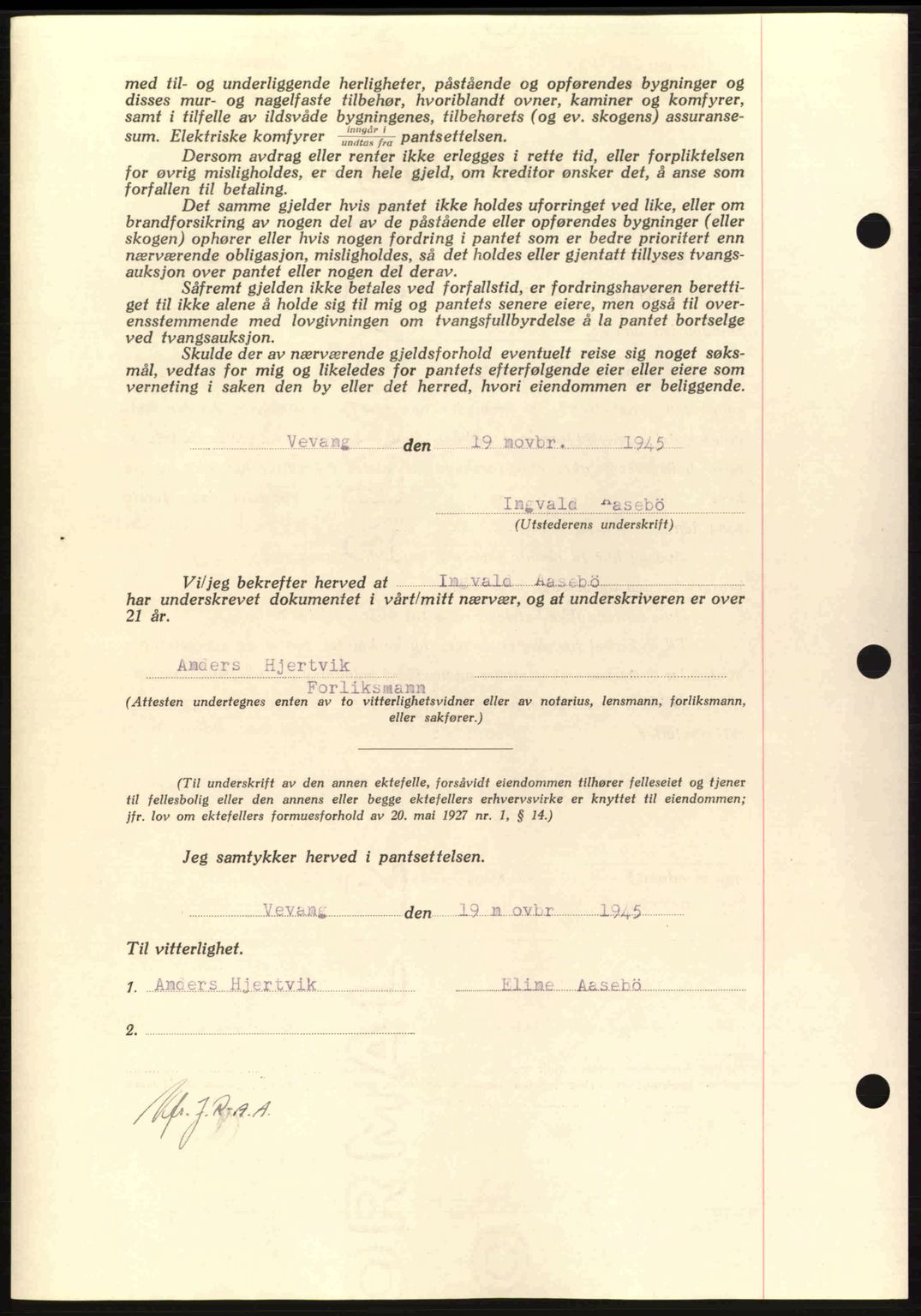 Nordmøre sorenskriveri, AV/SAT-A-4132/1/2/2Ca: Mortgage book no. B93a, 1945-1945, Diary no: : 1685/1945