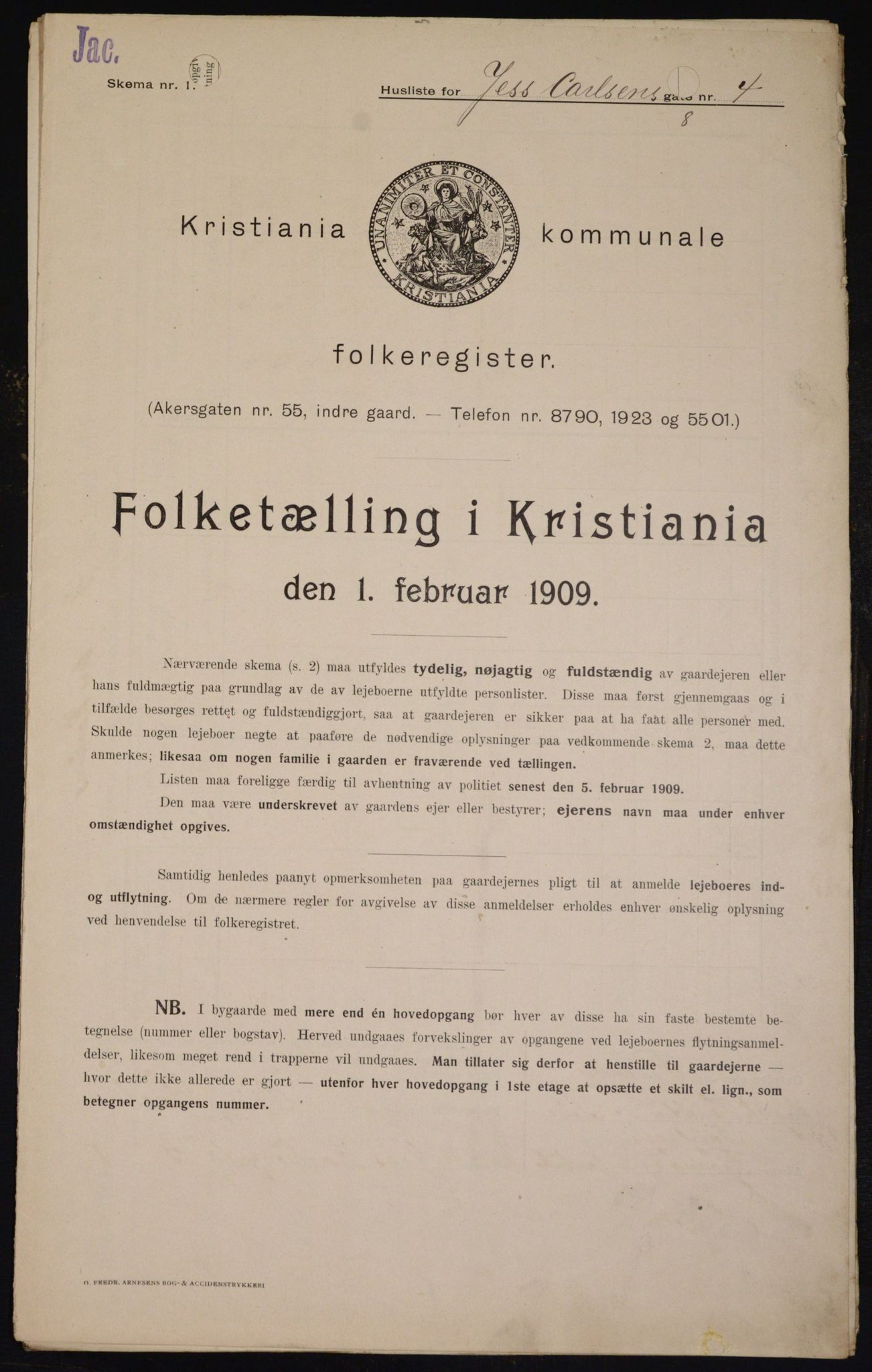 OBA, Municipal Census 1909 for Kristiania, 1909, p. 42911