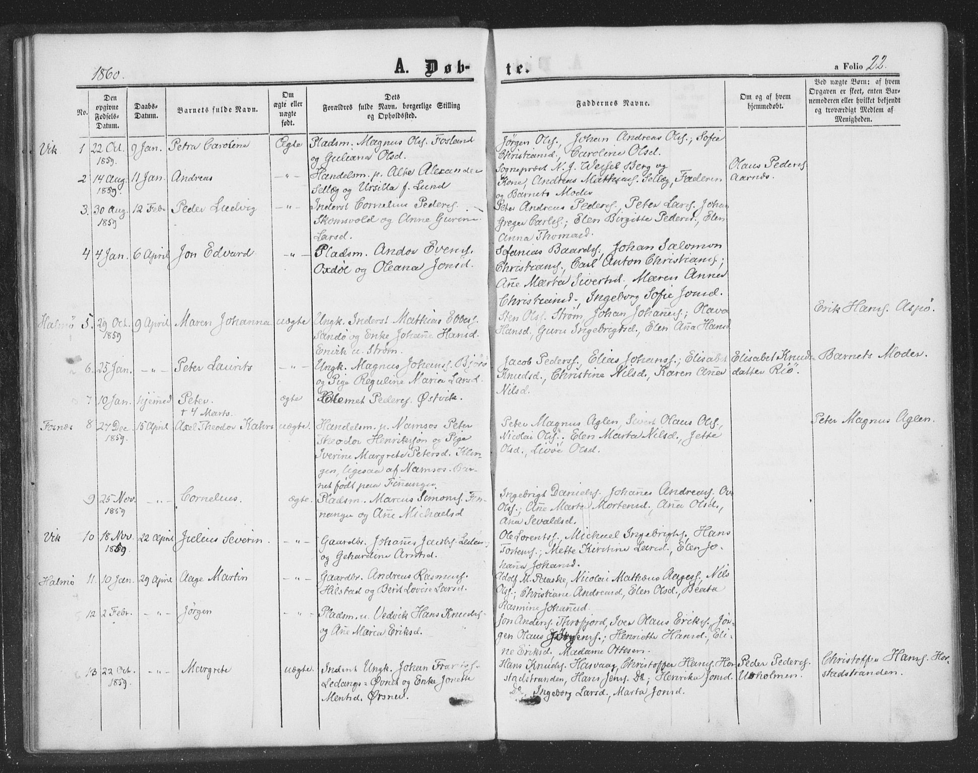 Ministerialprotokoller, klokkerbøker og fødselsregistre - Nord-Trøndelag, AV/SAT-A-1458/773/L0615: Parish register (official) no. 773A06, 1857-1870, p. 22