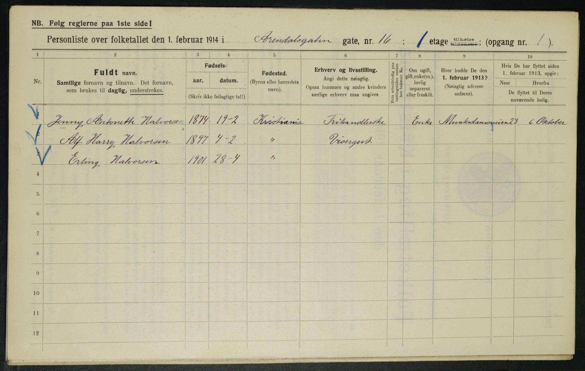 OBA, Municipal Census 1914 for Kristiania, 1914, p. 1984