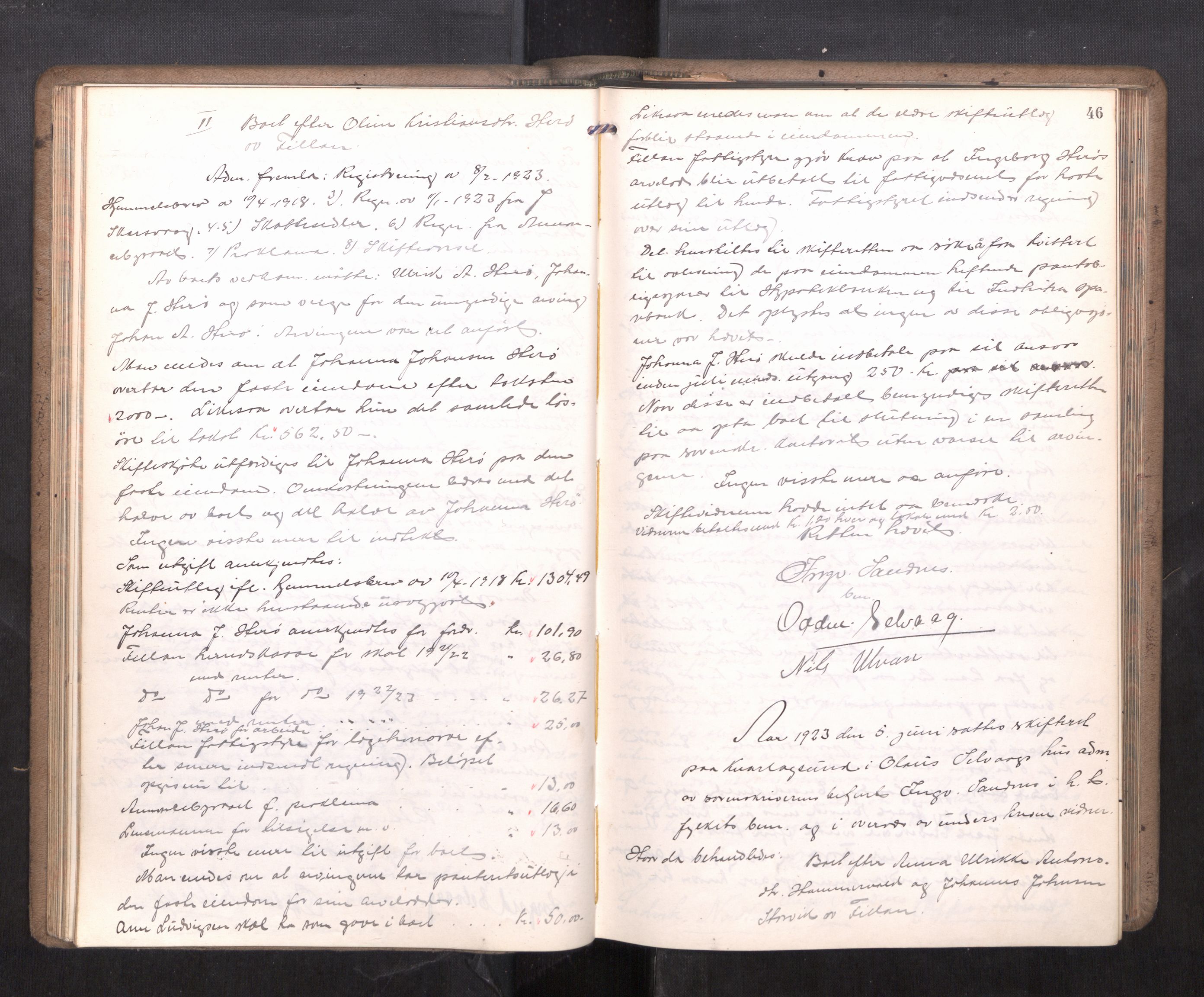 Hitra sorenskriveri, AV/SAT-A-0018/3/3B/L0002: Skifteforhandlingsprotokoll, 1922-1927, p. 45b-46a