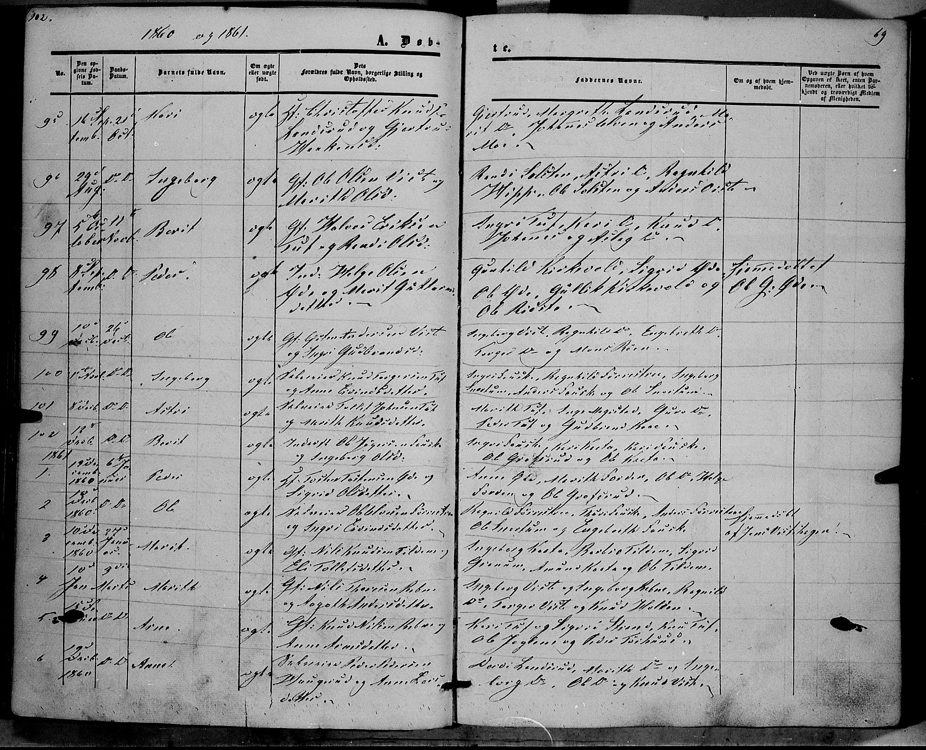 Vestre Slidre prestekontor, SAH/PREST-136/H/Ha/Haa/L0002: Parish register (official) no. 2, 1856-1864, p. 69