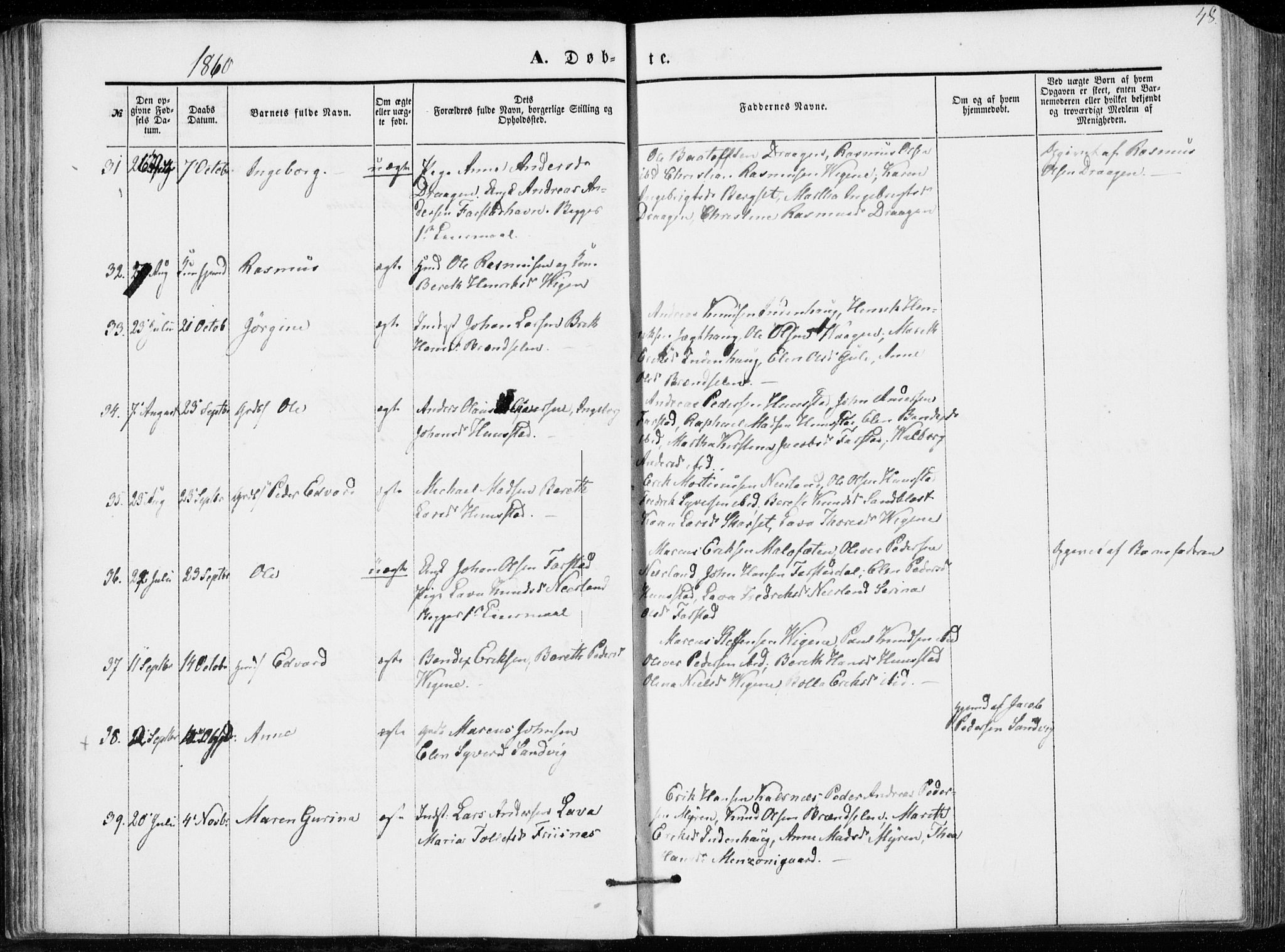 Ministerialprotokoller, klokkerbøker og fødselsregistre - Møre og Romsdal, AV/SAT-A-1454/566/L0767: Parish register (official) no. 566A06, 1852-1868, p. 48