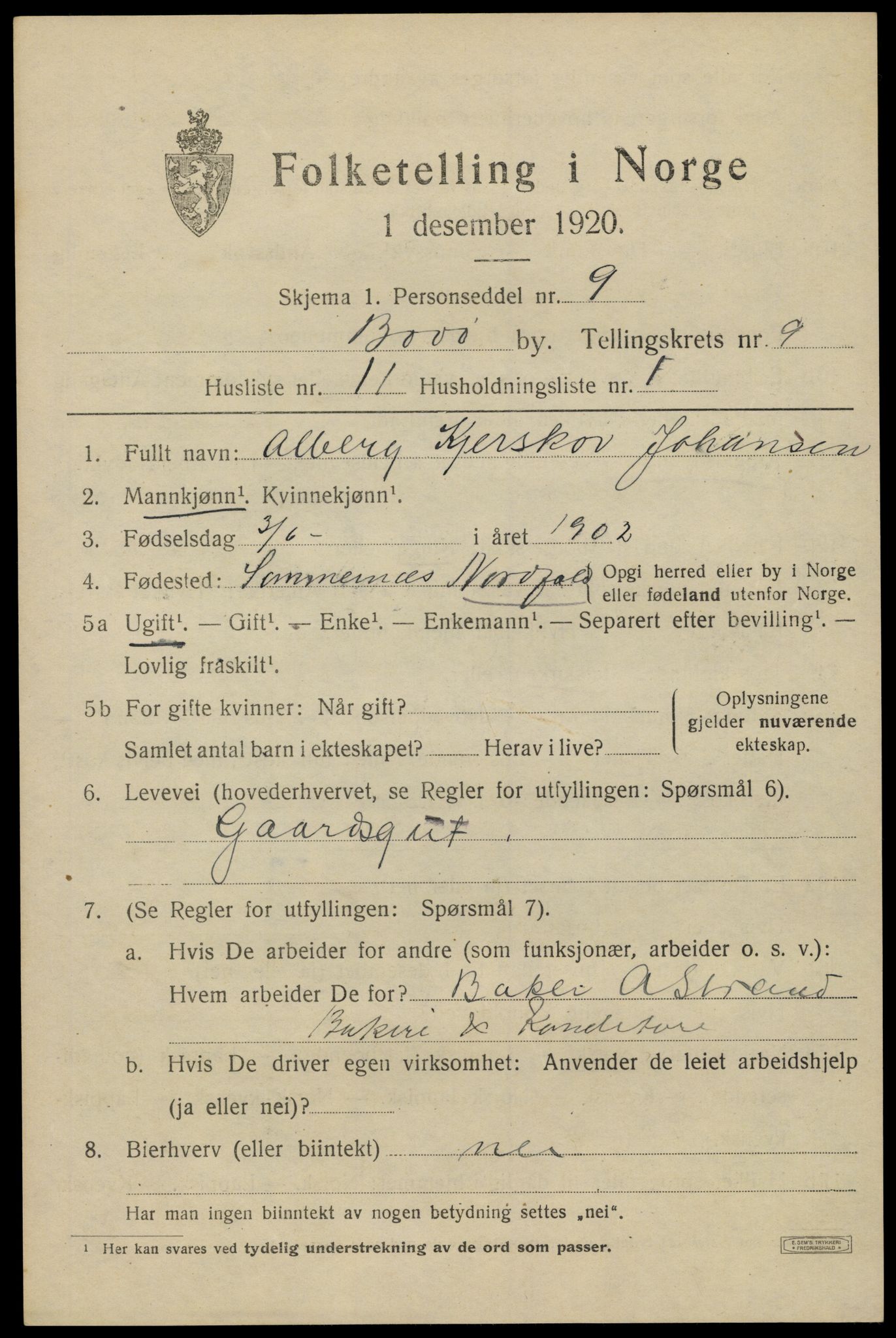 SAT, 1920 census for Bodø, 1920, p. 13051
