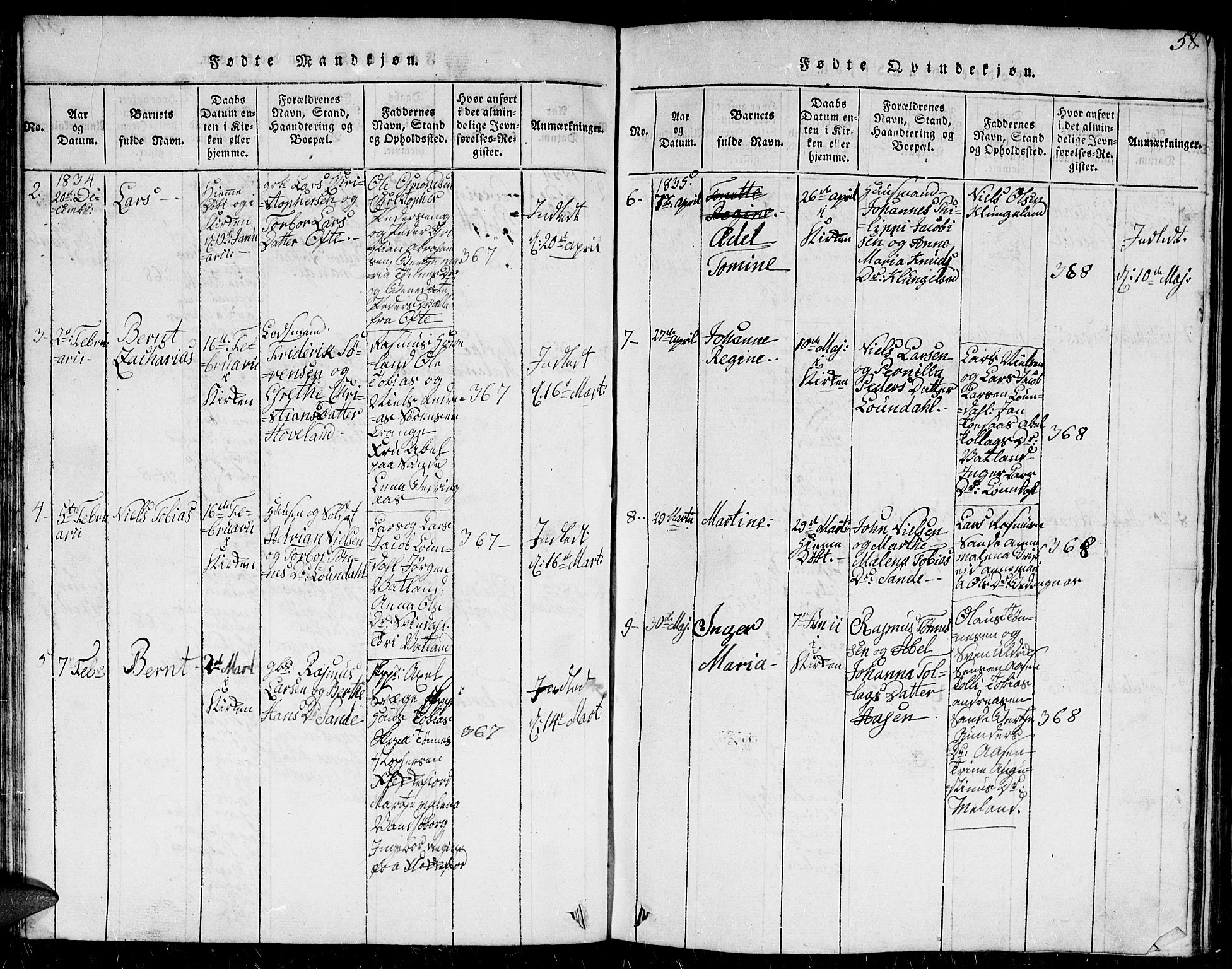 Herad sokneprestkontor, AV/SAK-1111-0018/F/Fb/Fba/L0001: Parish register (copy) no. B 1, 1815-1852, p. 58