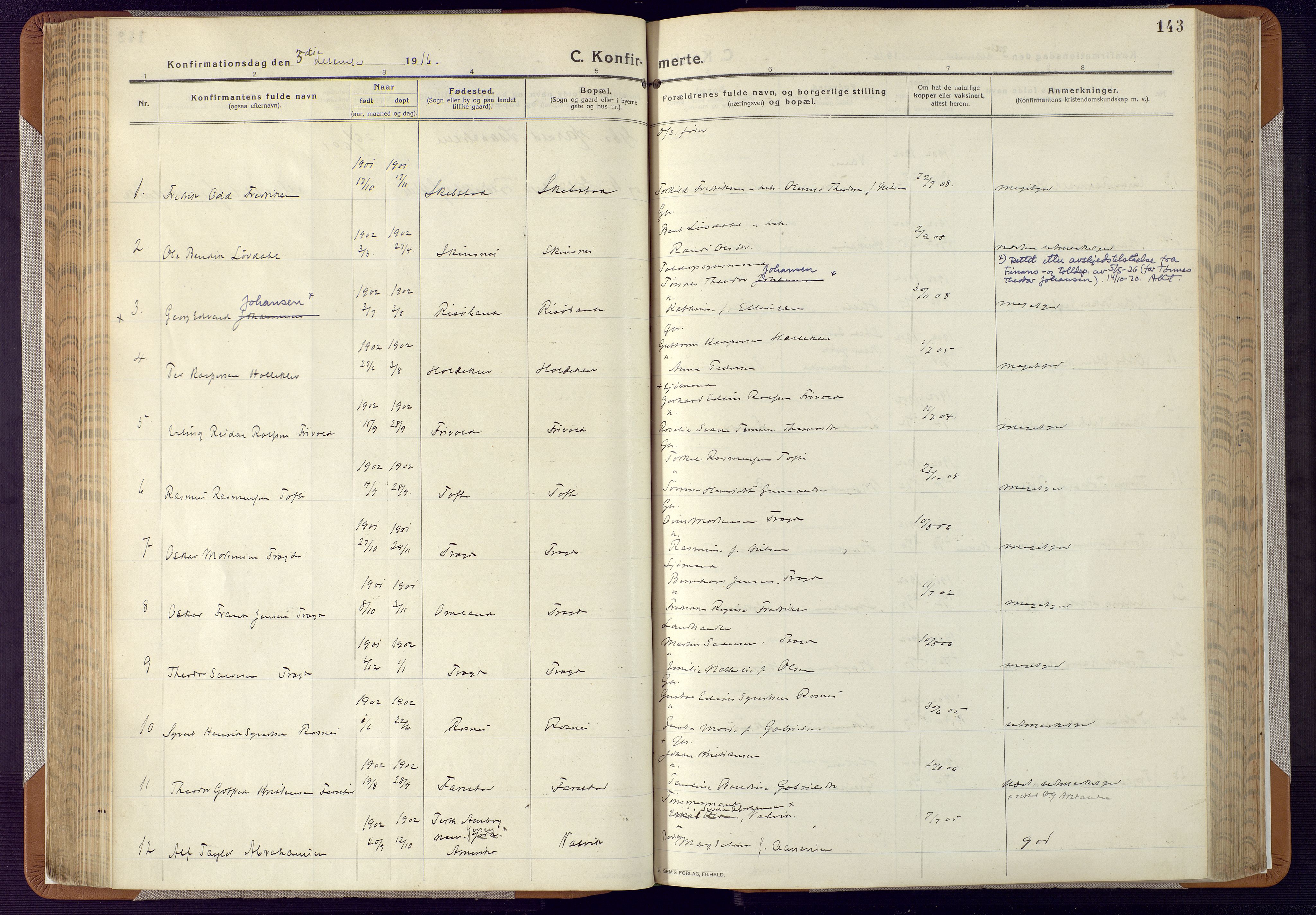 Mandal sokneprestkontor, AV/SAK-1111-0030/F/Fa/Faa/L0022: Parish register (official) no. A 22, 1913-1925, p. 143