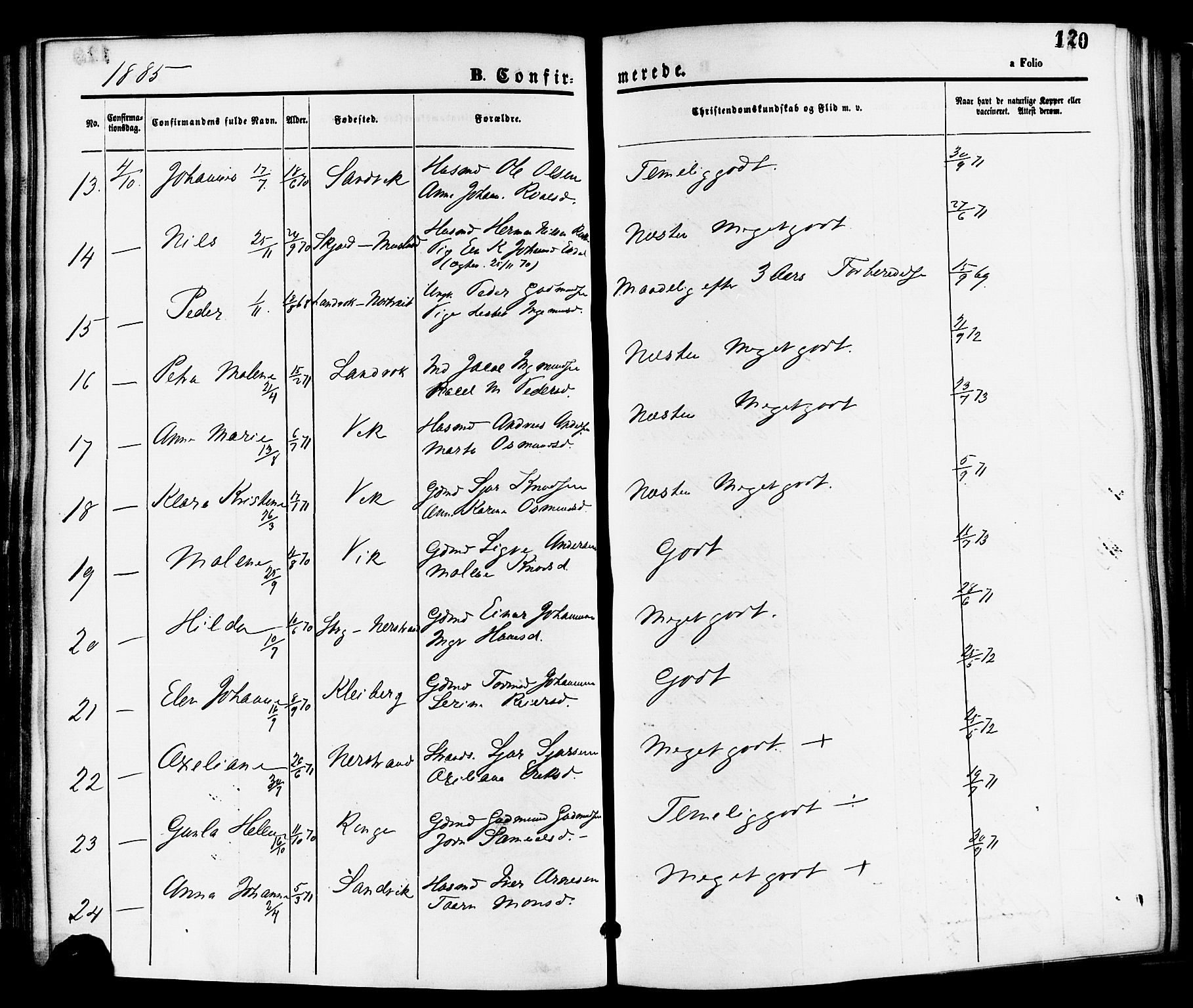 Nedstrand sokneprestkontor, SAST/A-101841/01/IV: Parish register (official) no. A 11, 1877-1887, p. 120
