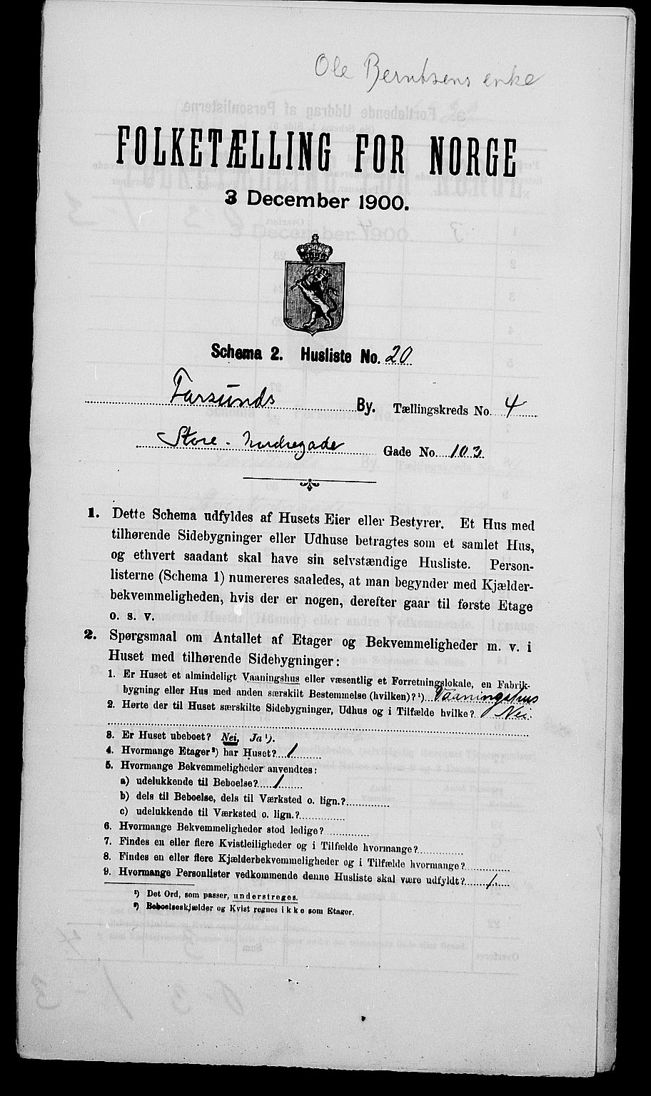 SAK, 1900 census for Farsund, 1900, p. 106