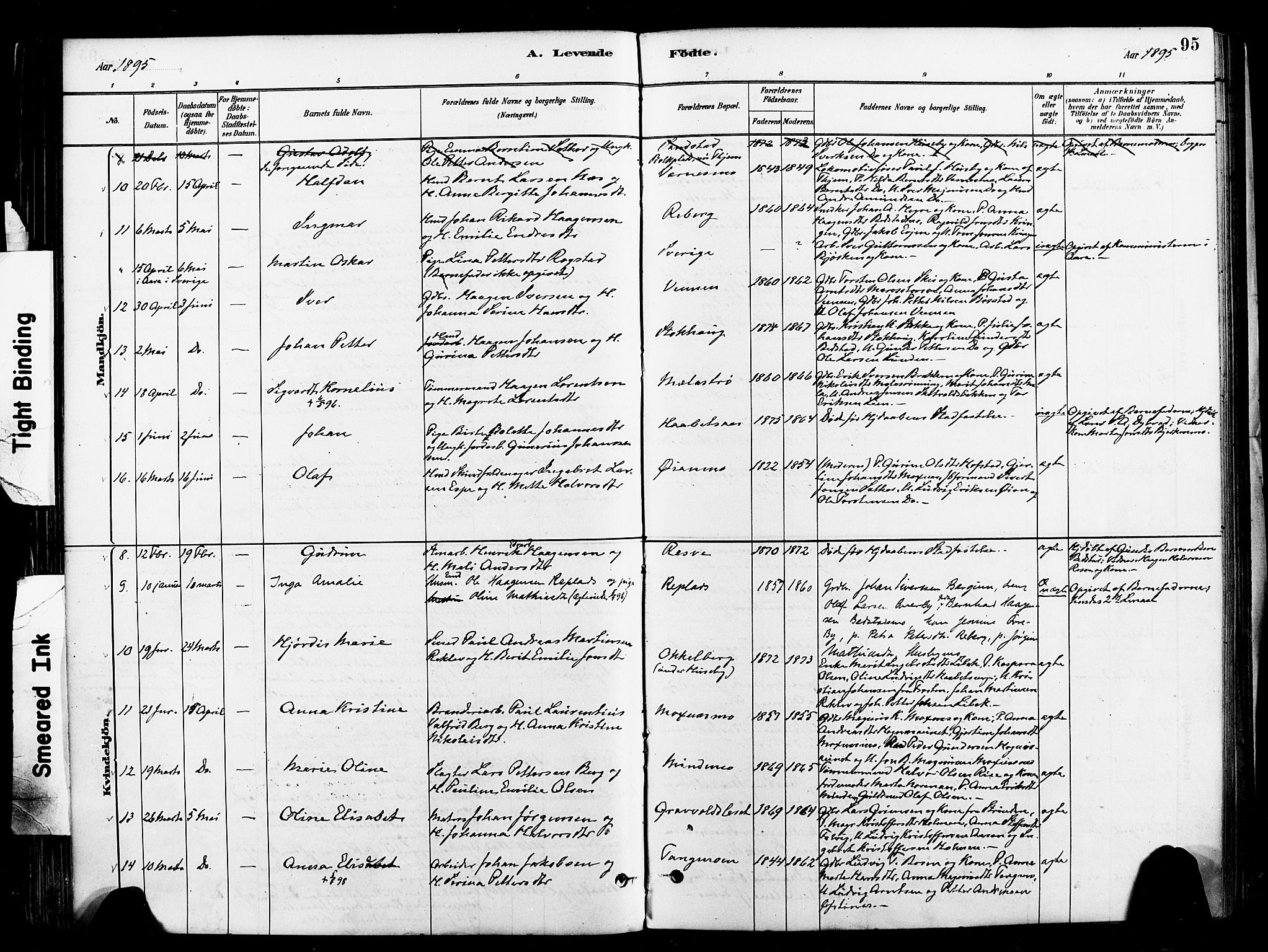 Ministerialprotokoller, klokkerbøker og fødselsregistre - Nord-Trøndelag, SAT/A-1458/709/L0077: Parish register (official) no. 709A17, 1880-1895, p. 95