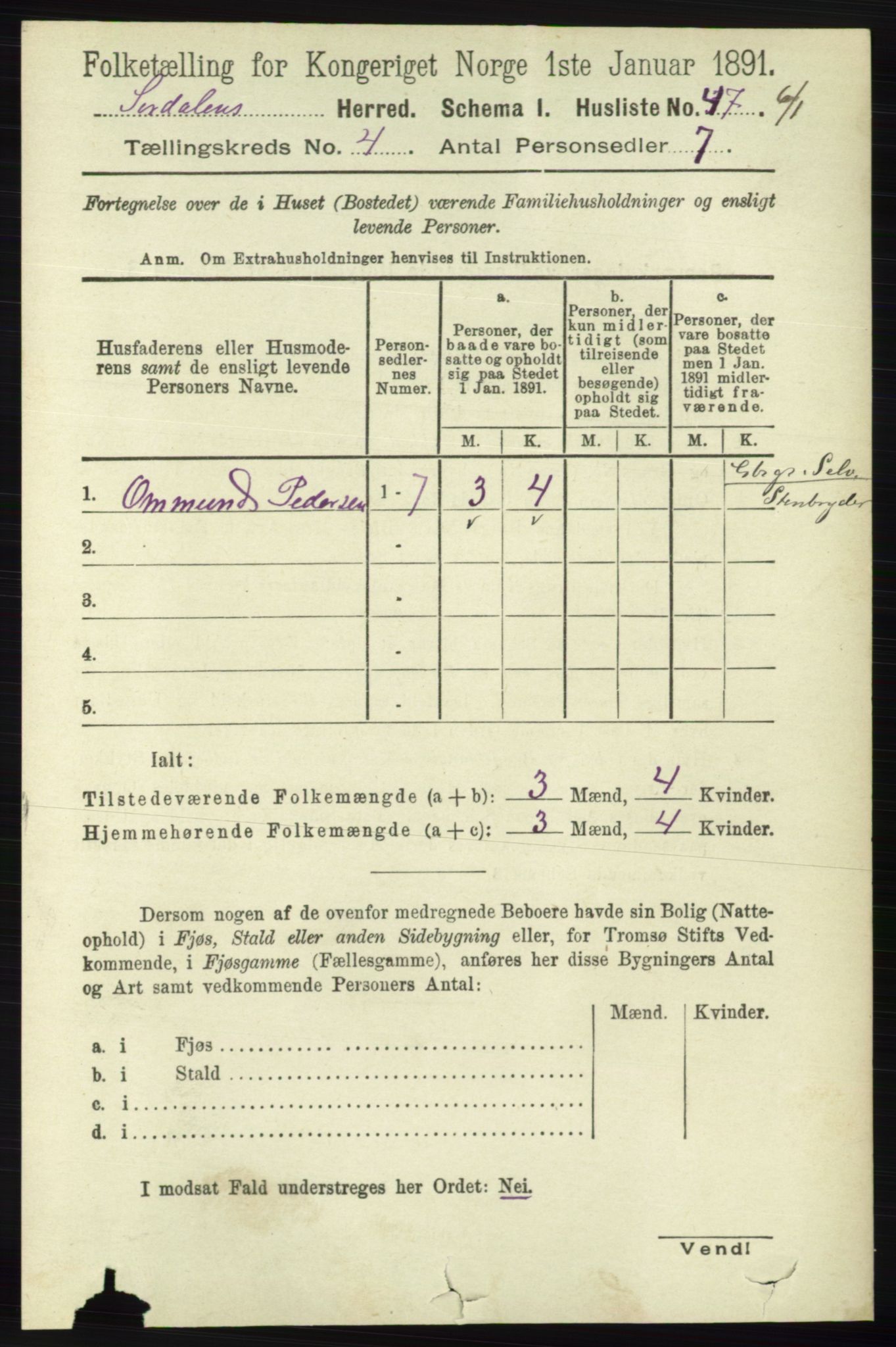 RA, 1891 census for 1046 Sirdal, 1891, p. 930