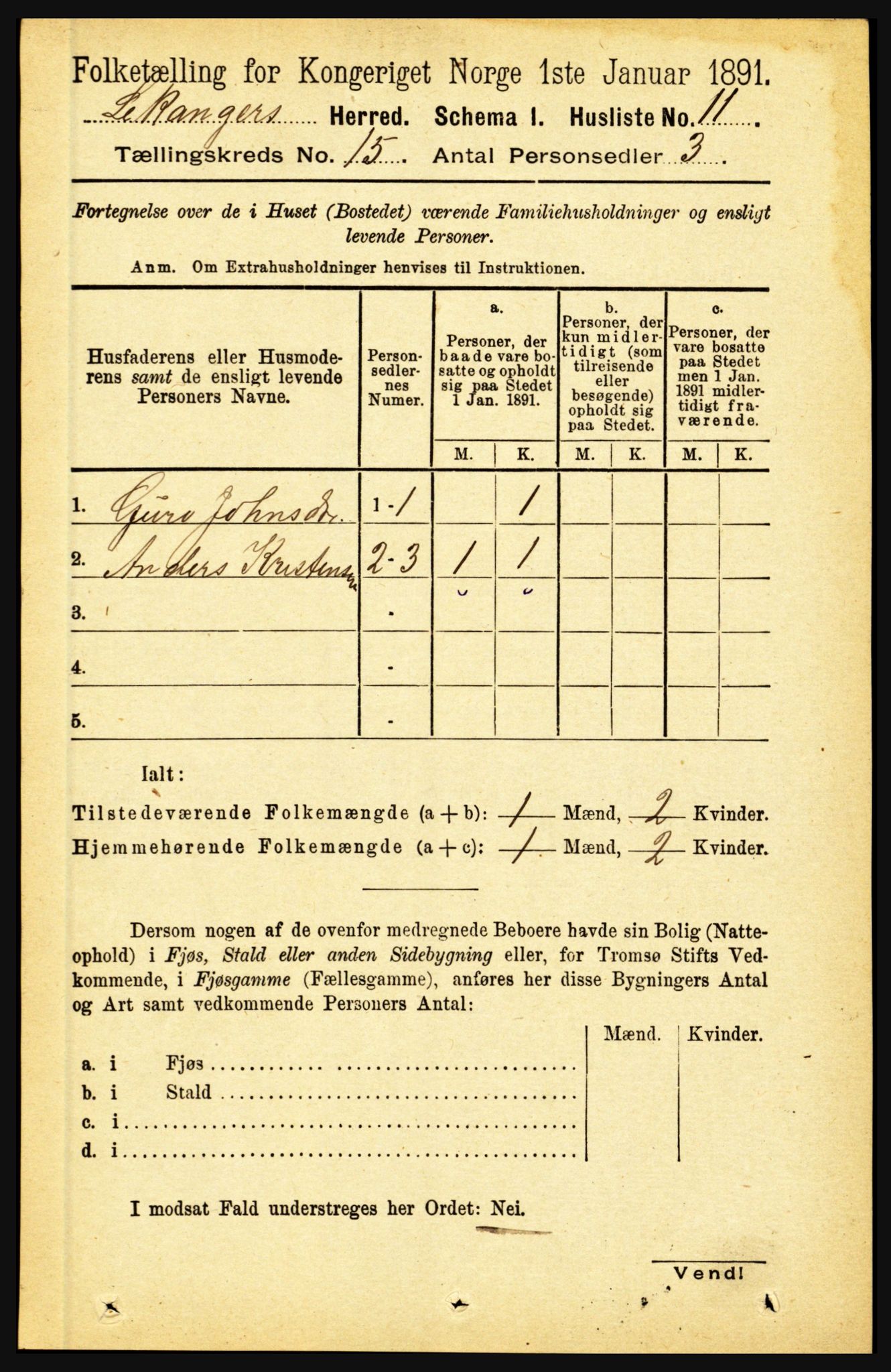 RA, 1891 census for 1419 Leikanger, 1891, p. 2834