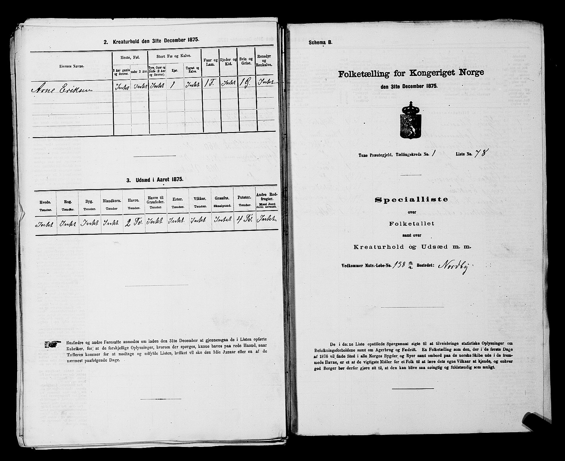 RA, 1875 census for 0130P Tune, 1875, p. 215