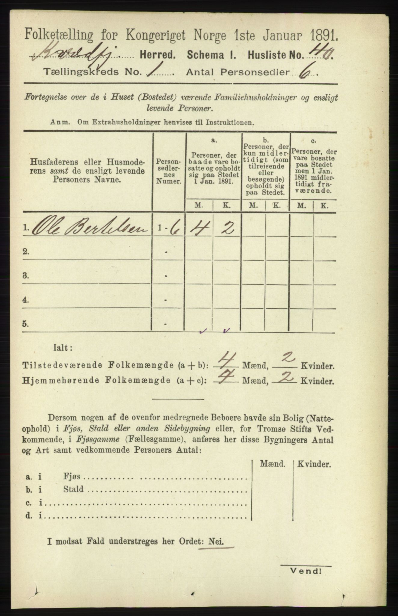 RA, 1891 census for 1911 Kvæfjord, 1891, p. 60