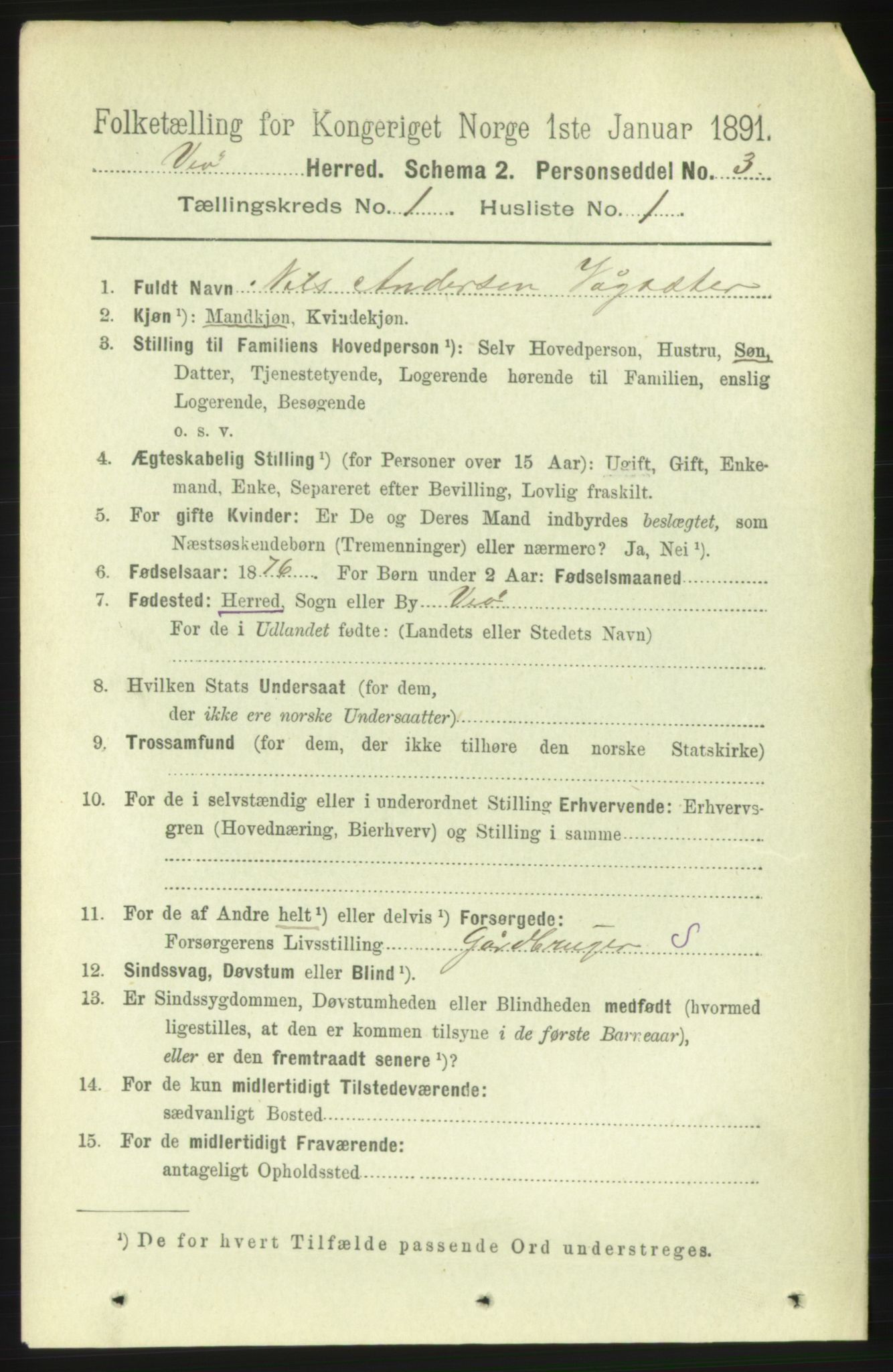 RA, 1891 census for 1541 Veøy, 1891, p. 106