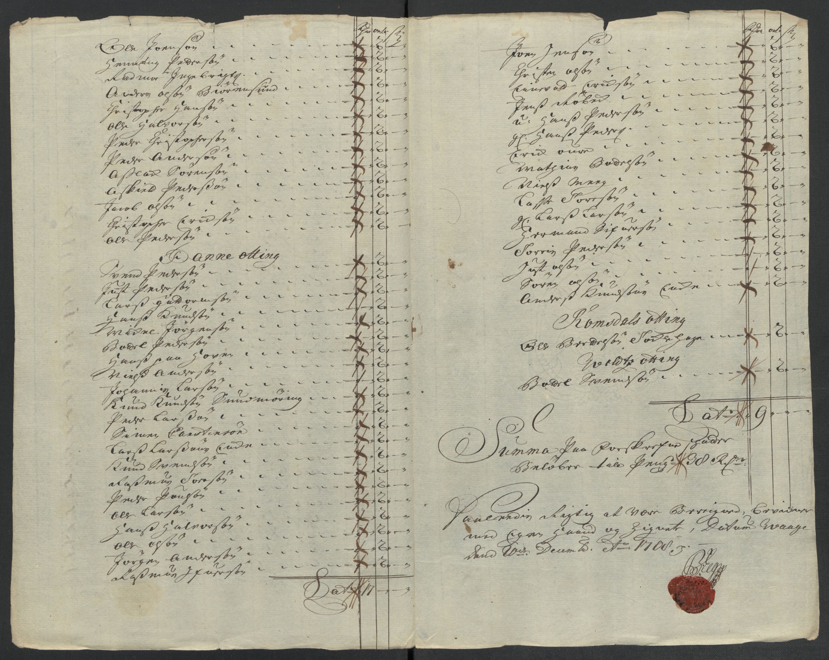 Rentekammeret inntil 1814, Reviderte regnskaper, Fogderegnskap, RA/EA-4092/R55/L3658: Fogderegnskap Romsdal, 1707-1708, p. 261