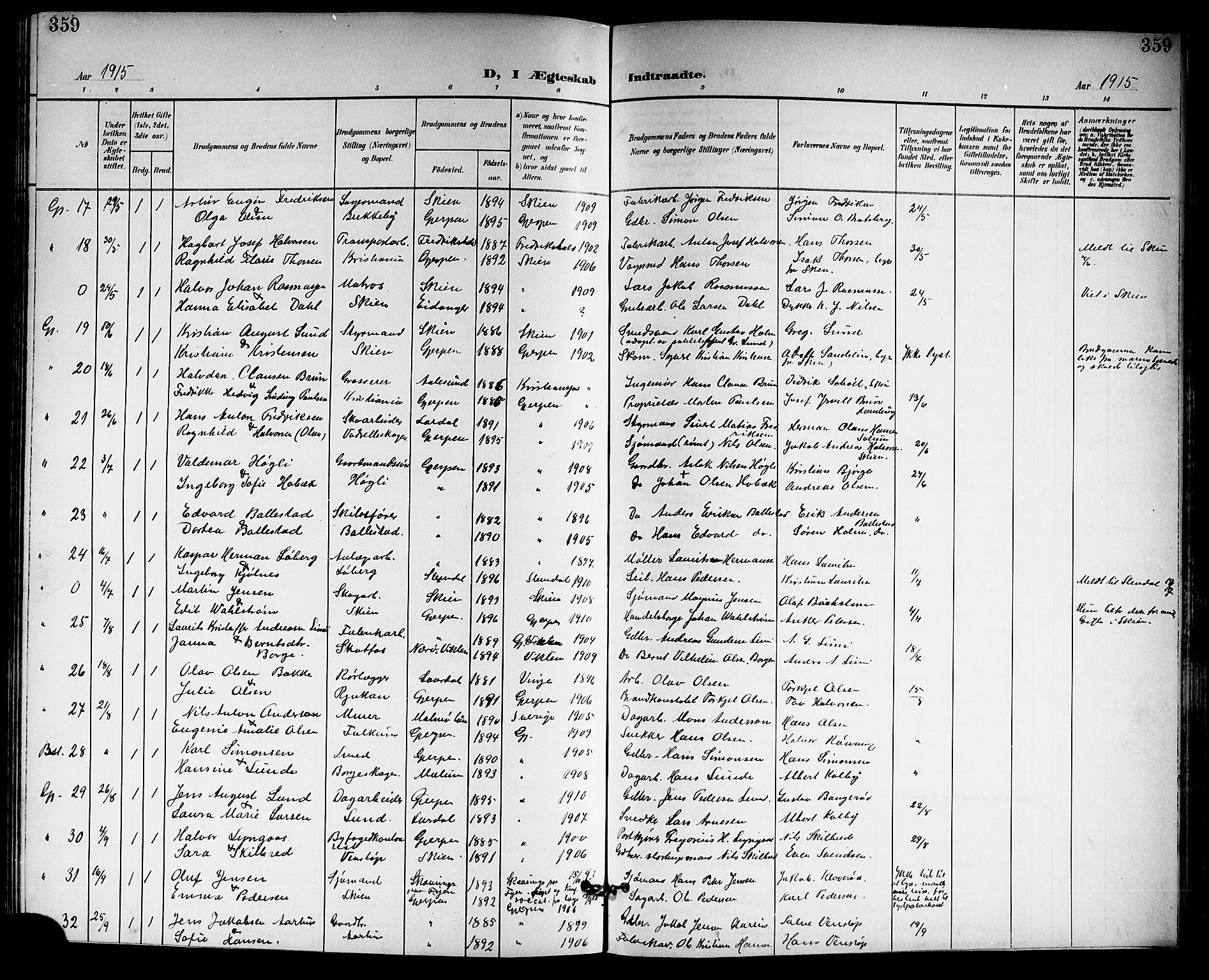 Gjerpen kirkebøker, AV/SAKO-A-265/G/Ga/L0003: Parish register (copy) no. I 3, 1901-1919, p. 359