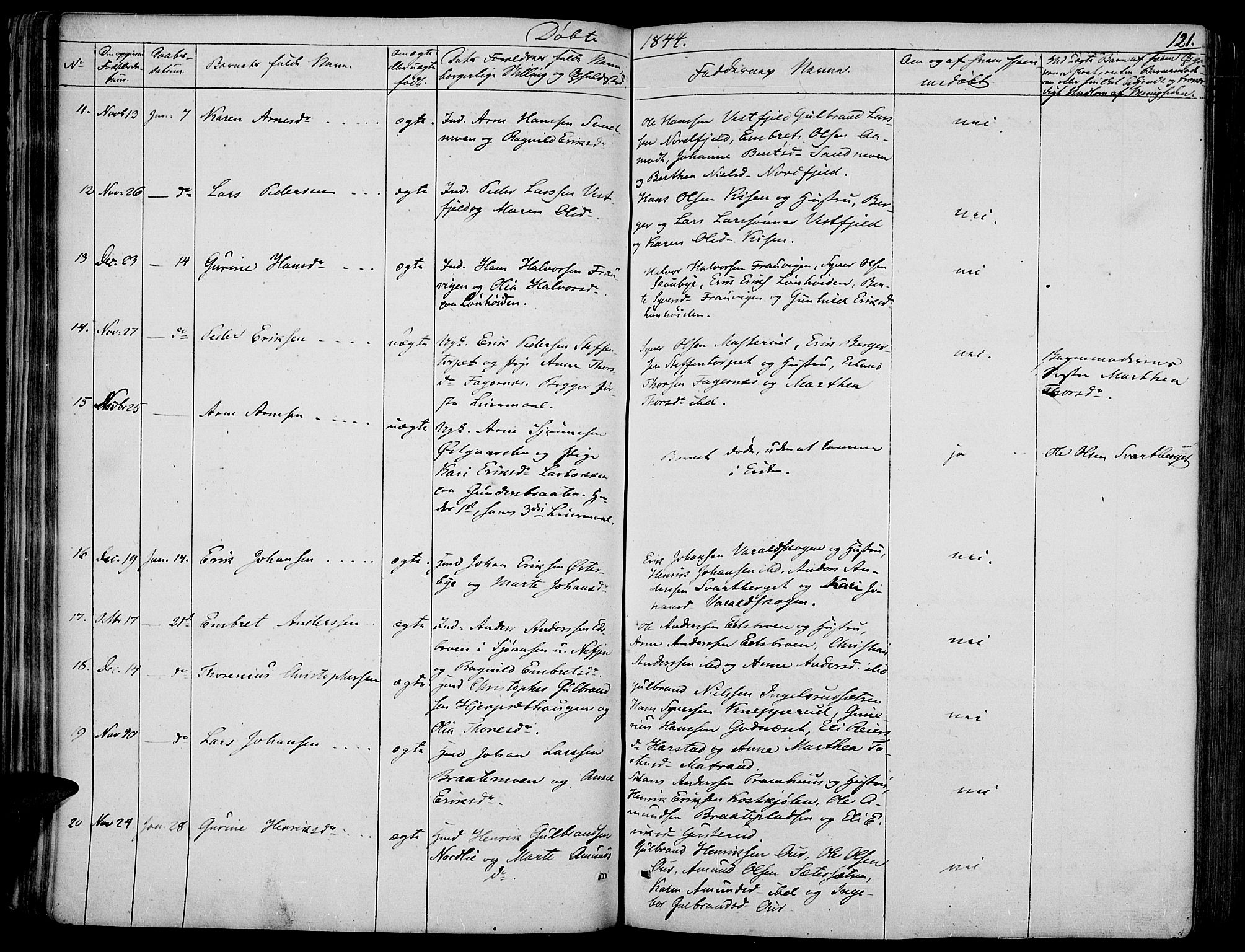 Vinger prestekontor, SAH/PREST-024/H/Ha/Haa/L0008: Parish register (official) no. 8, 1839-1847, p. 121