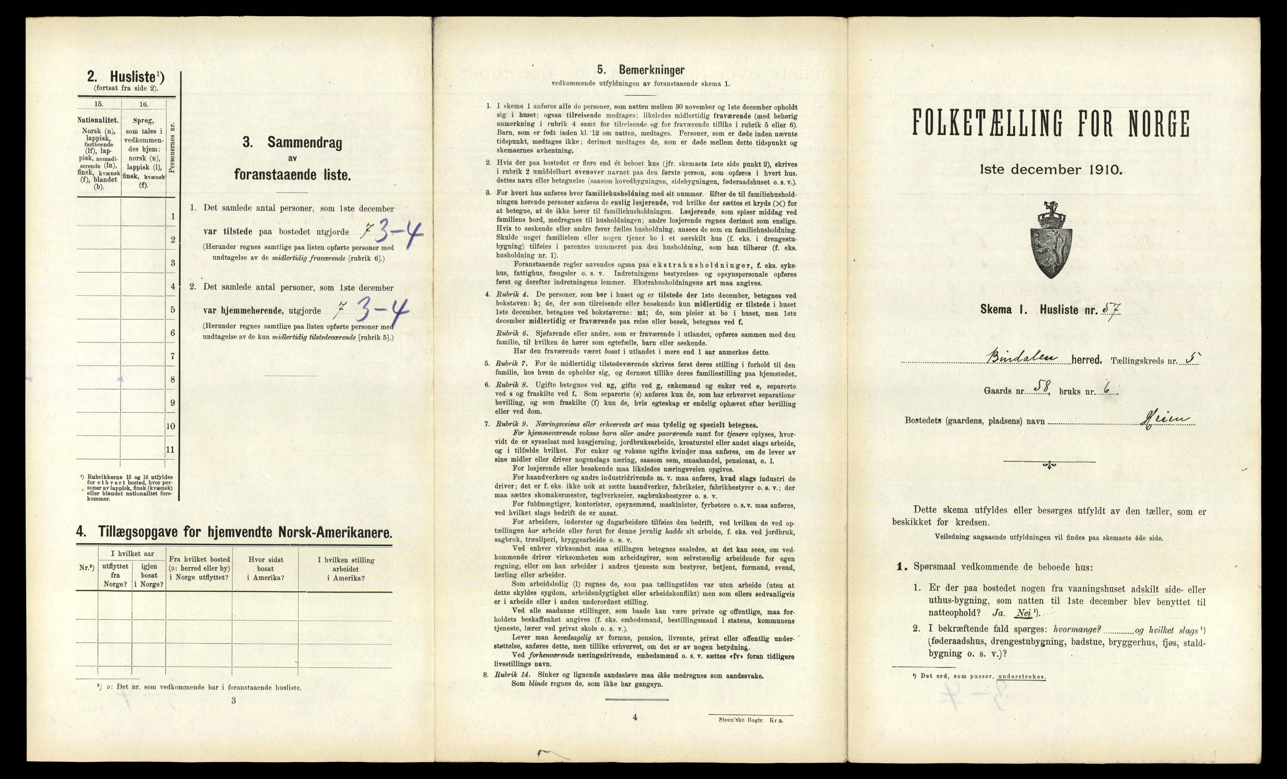 RA, 1910 census for Bindal, 1910, p. 538