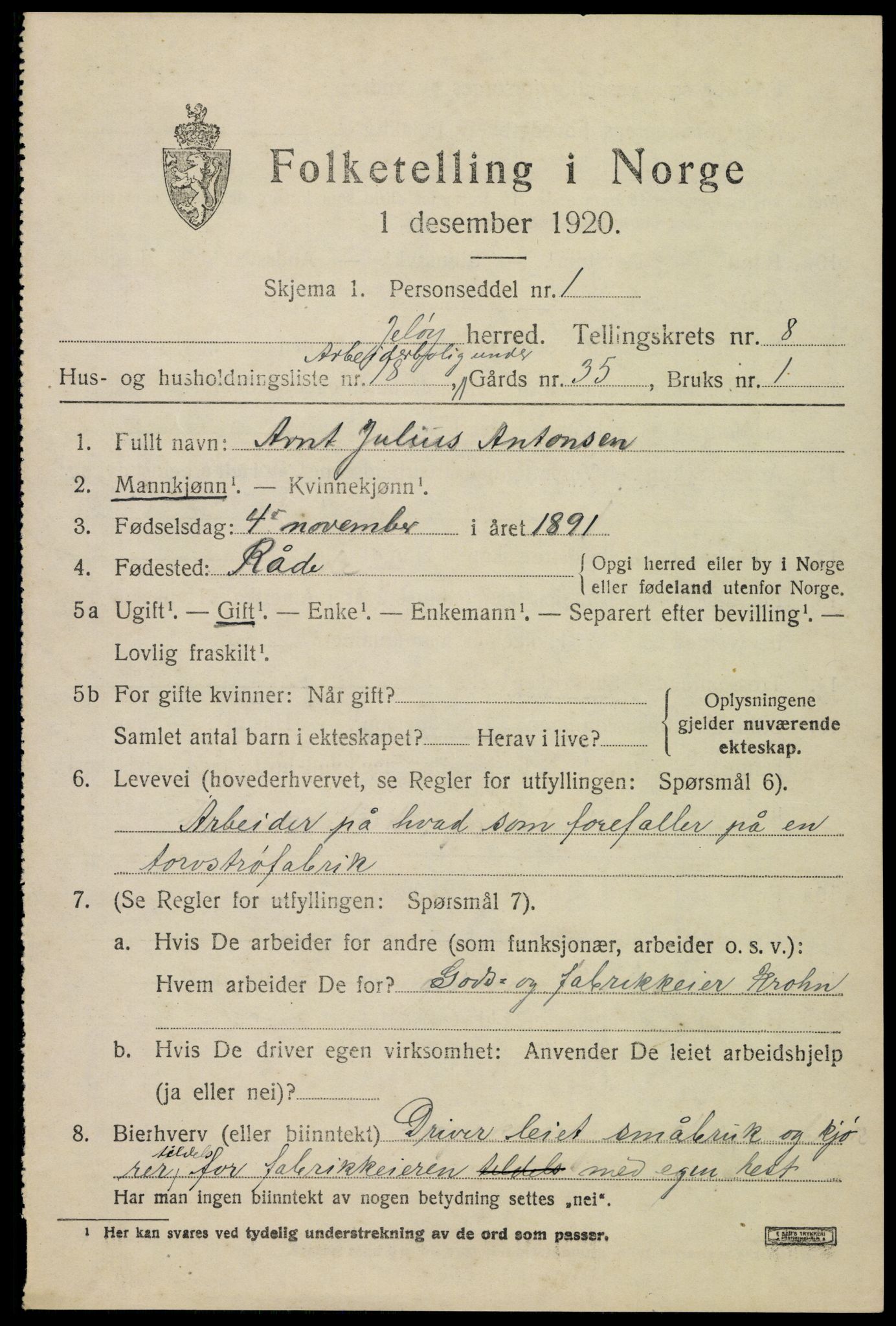 SAO, 1920 census for Moss land district, 1920, p. 8937