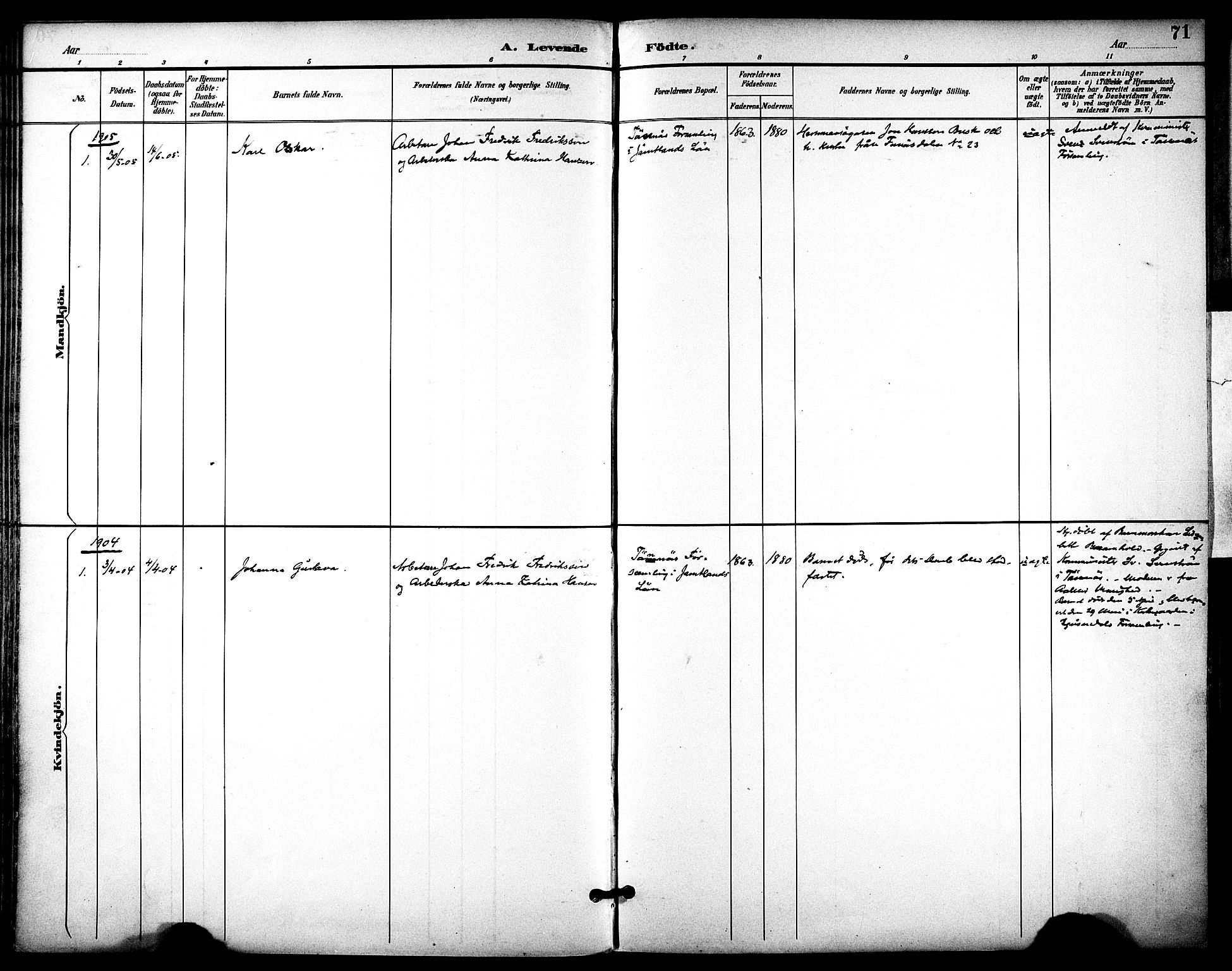 Ministerialprotokoller, klokkerbøker og fødselsregistre - Sør-Trøndelag, AV/SAT-A-1456/686/L0984: Parish register (official) no. 686A02, 1891-1906, p. 71