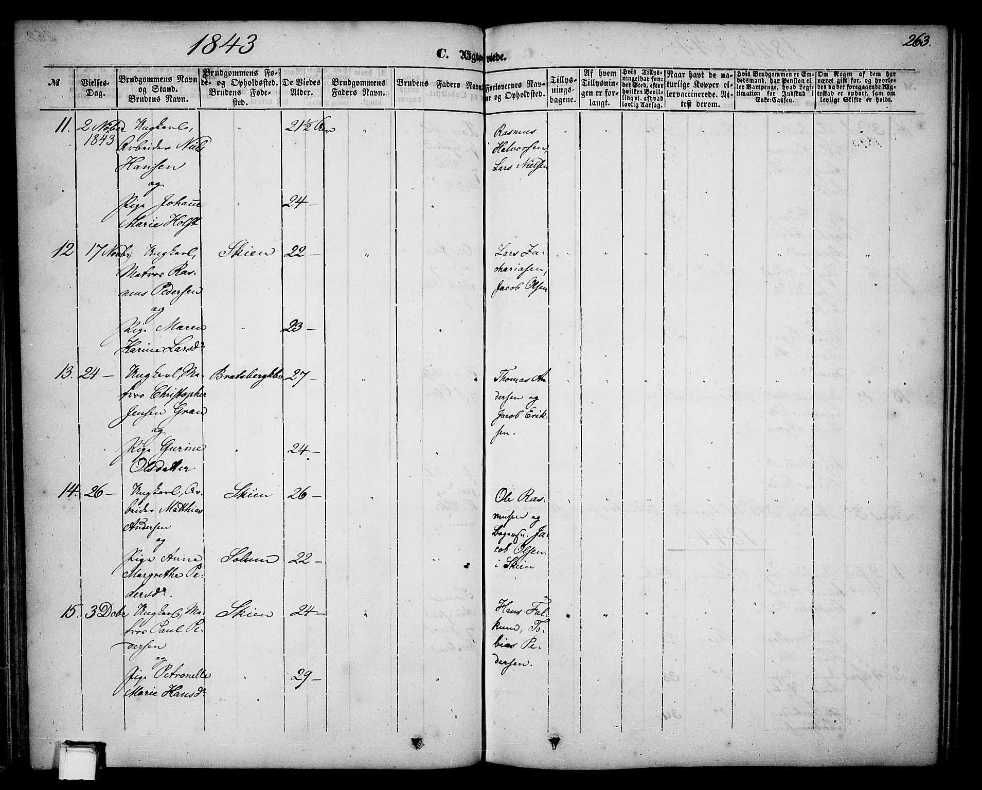 Skien kirkebøker, SAKO/A-302/G/Ga/L0004: Parish register (copy) no. 4, 1843-1867, p. 263