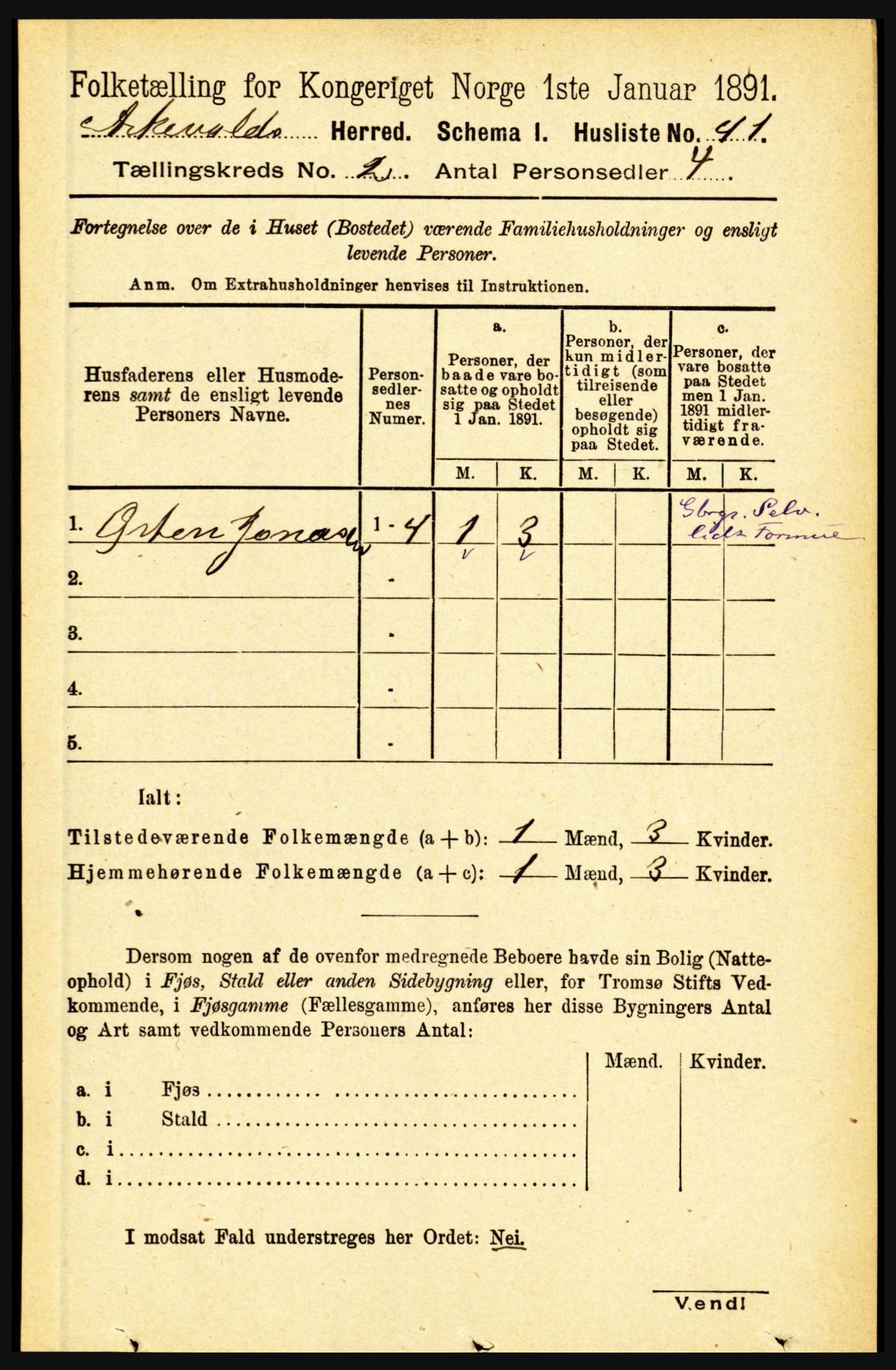 RA, 1891 census for 1428 Askvoll, 1891, p. 409