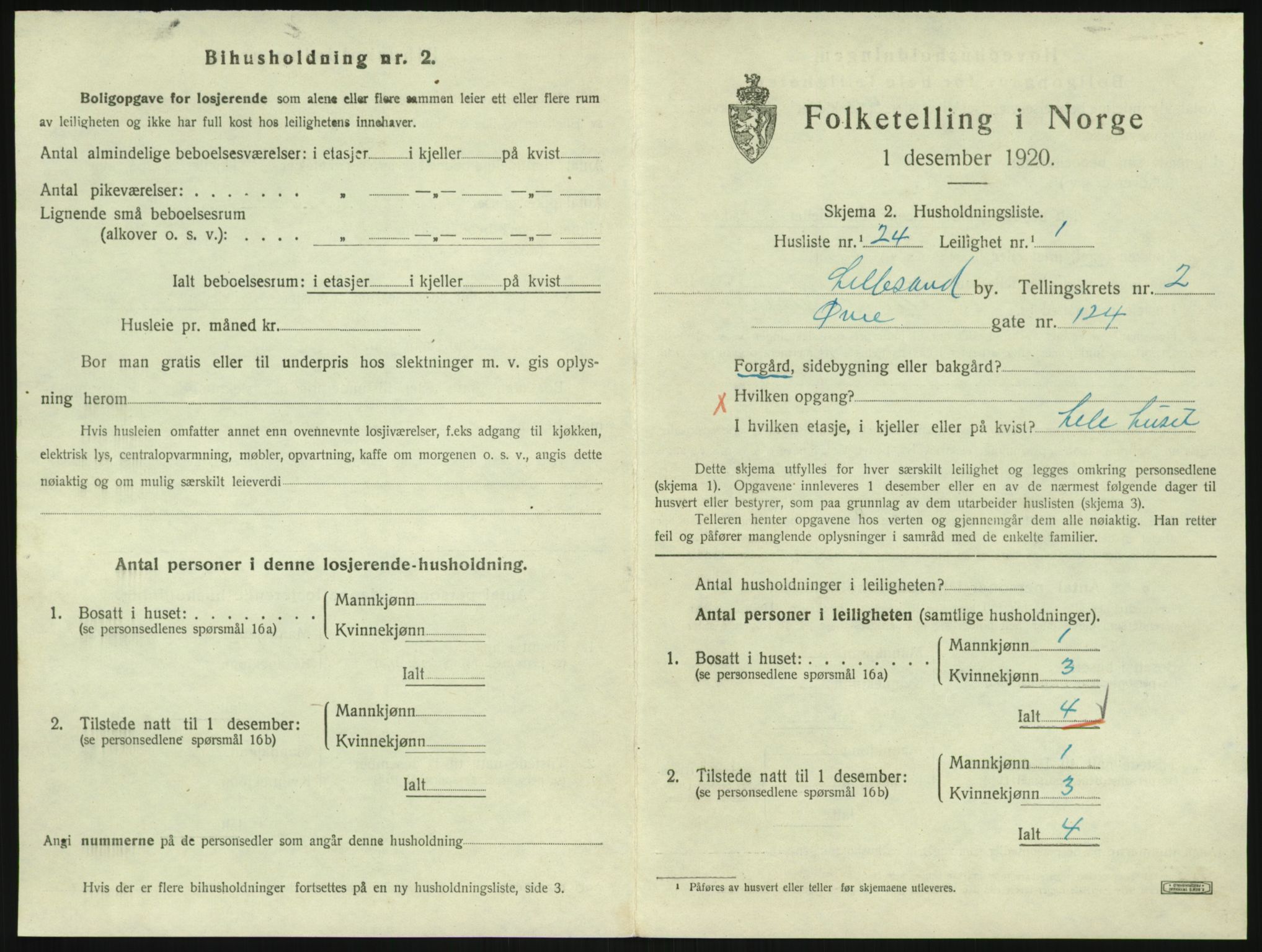 SAK, 1920 census for Lillesand, 1920, p. 875
