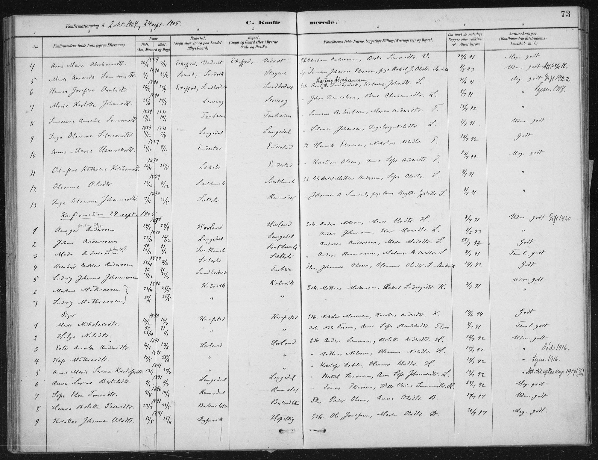 Kinn sokneprestembete, SAB/A-80801/H/Haa/Haae/L0001: Parish register (official) no. E 1, 1890-1916, p. 73