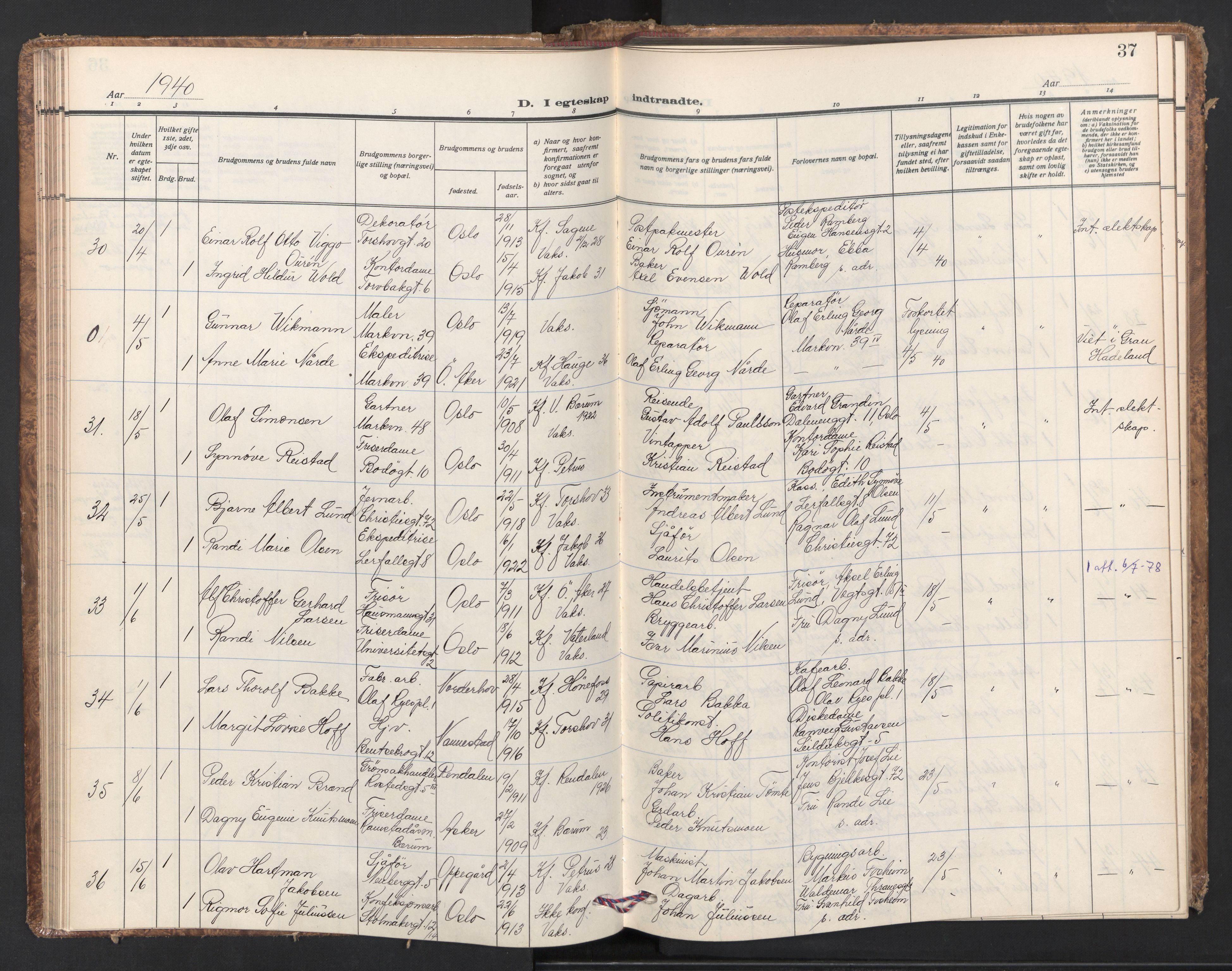 Jakob prestekontor Kirkebøker, AV/SAO-A-10850/F/Fa/L0019: Parish register (official) no. 19, 1937-1949, p. 37