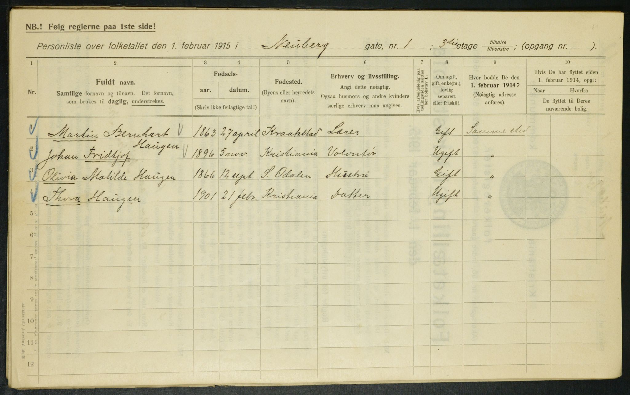 OBA, Municipal Census 1915 for Kristiania, 1915, p. 69067