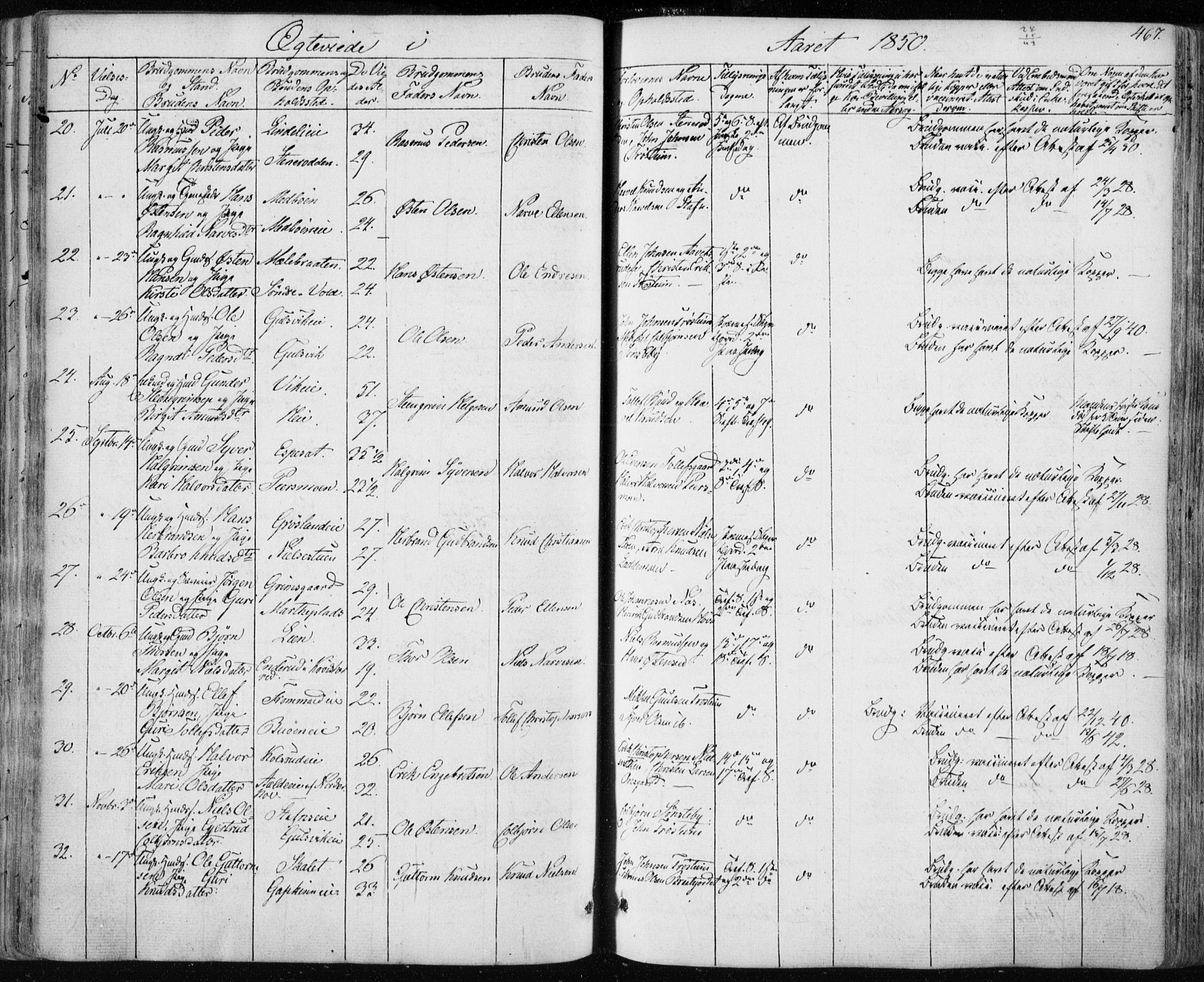 Nes kirkebøker, AV/SAKO-A-236/F/Fa/L0009: Parish register (official) no. 9, 1834-1863, p. 467