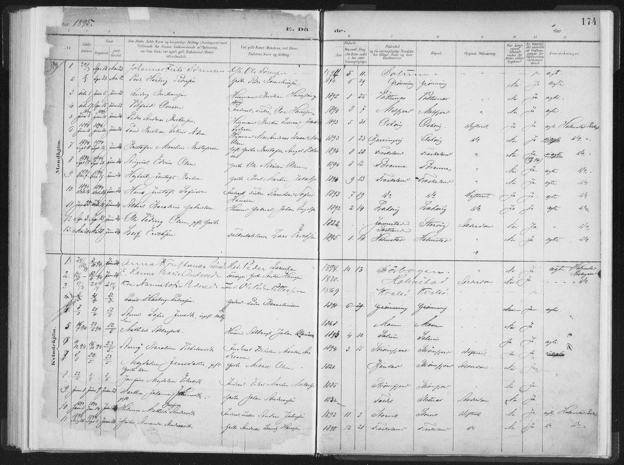 Ministerialprotokoller, klokkerbøker og fødselsregistre - Nordland, SAT/A-1459/890/L1286: Parish register (official) no. 890A01, 1882-1902, p. 174