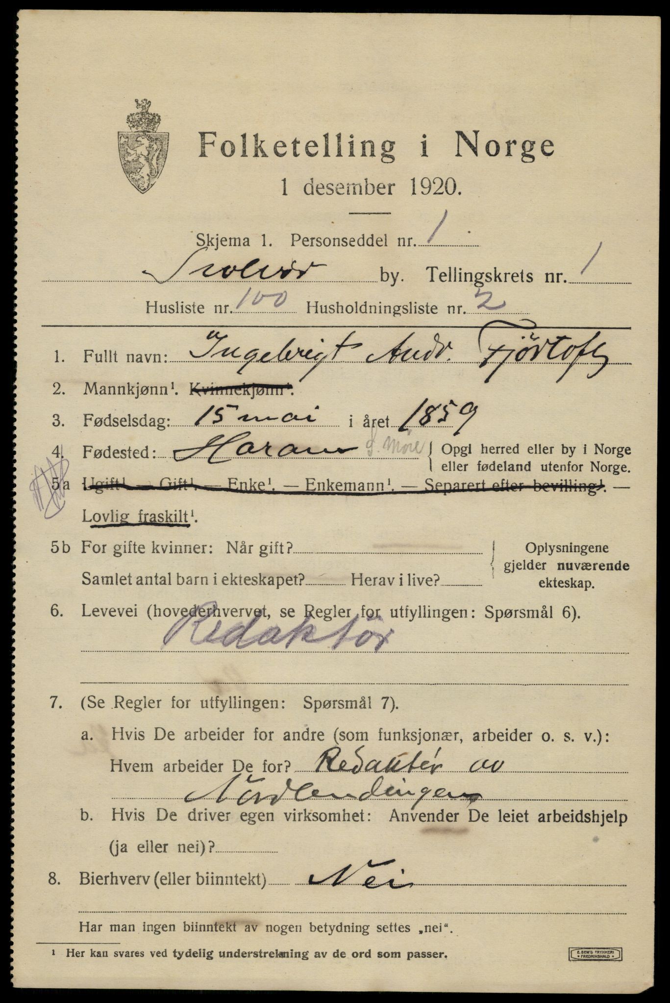 SAT, 1920 census for Svolvær, 1920, p. 3148