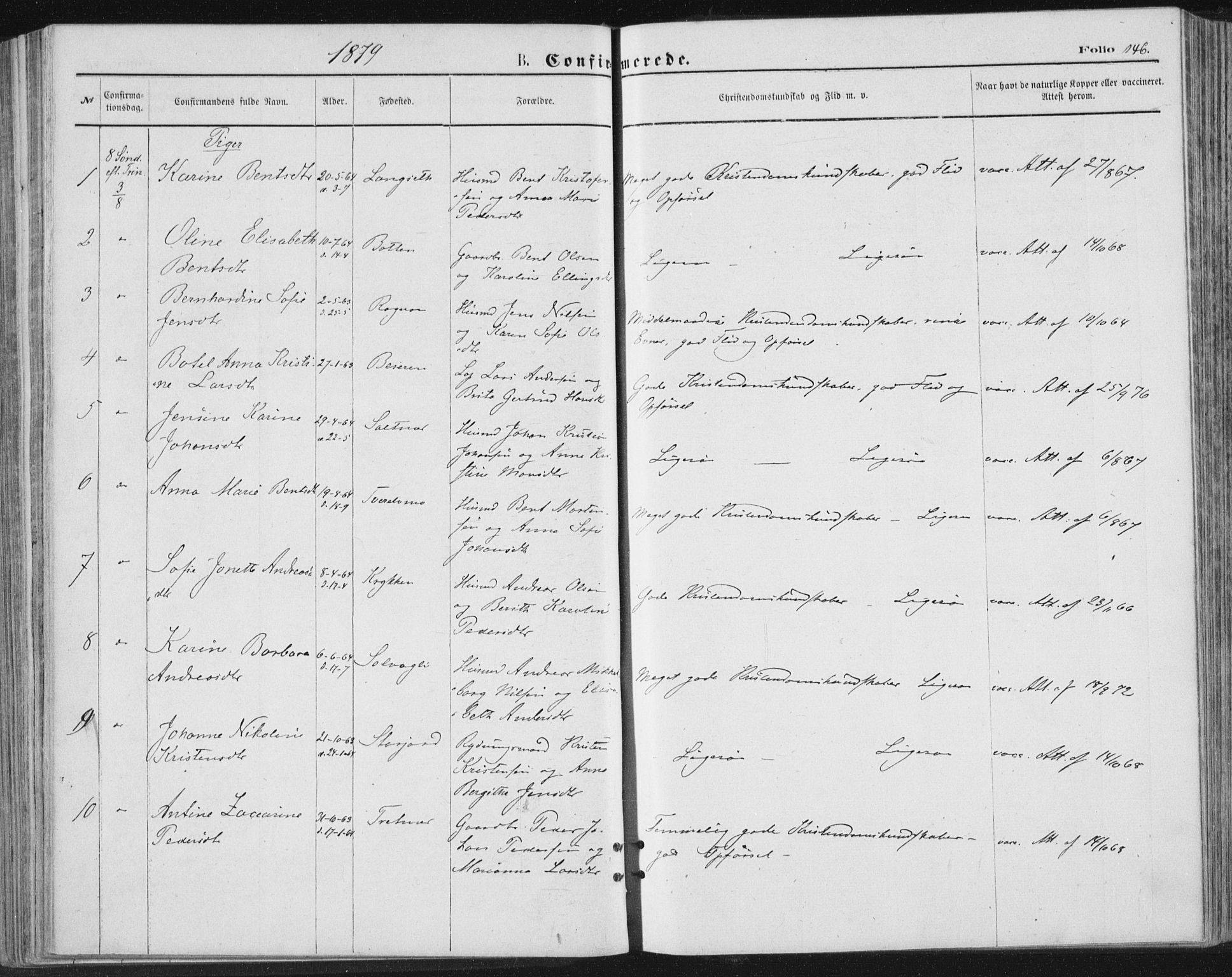 Ministerialprotokoller, klokkerbøker og fødselsregistre - Nordland, AV/SAT-A-1459/847/L0668: Parish register (official) no. 847A08, 1872-1886, p. 146