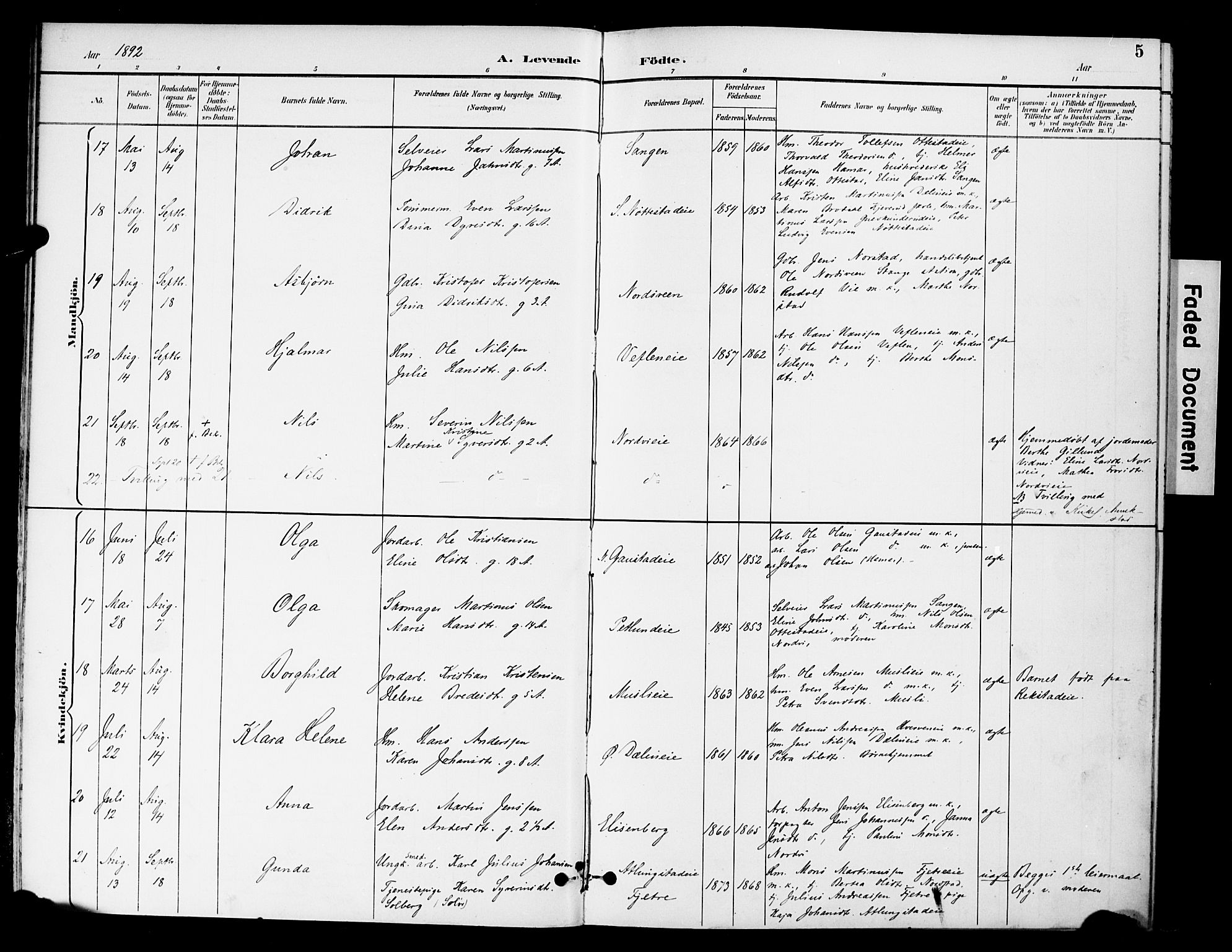 Stange prestekontor, AV/SAH-PREST-002/K/L0021: Parish register (official) no. 21, 1891-1902, p. 5